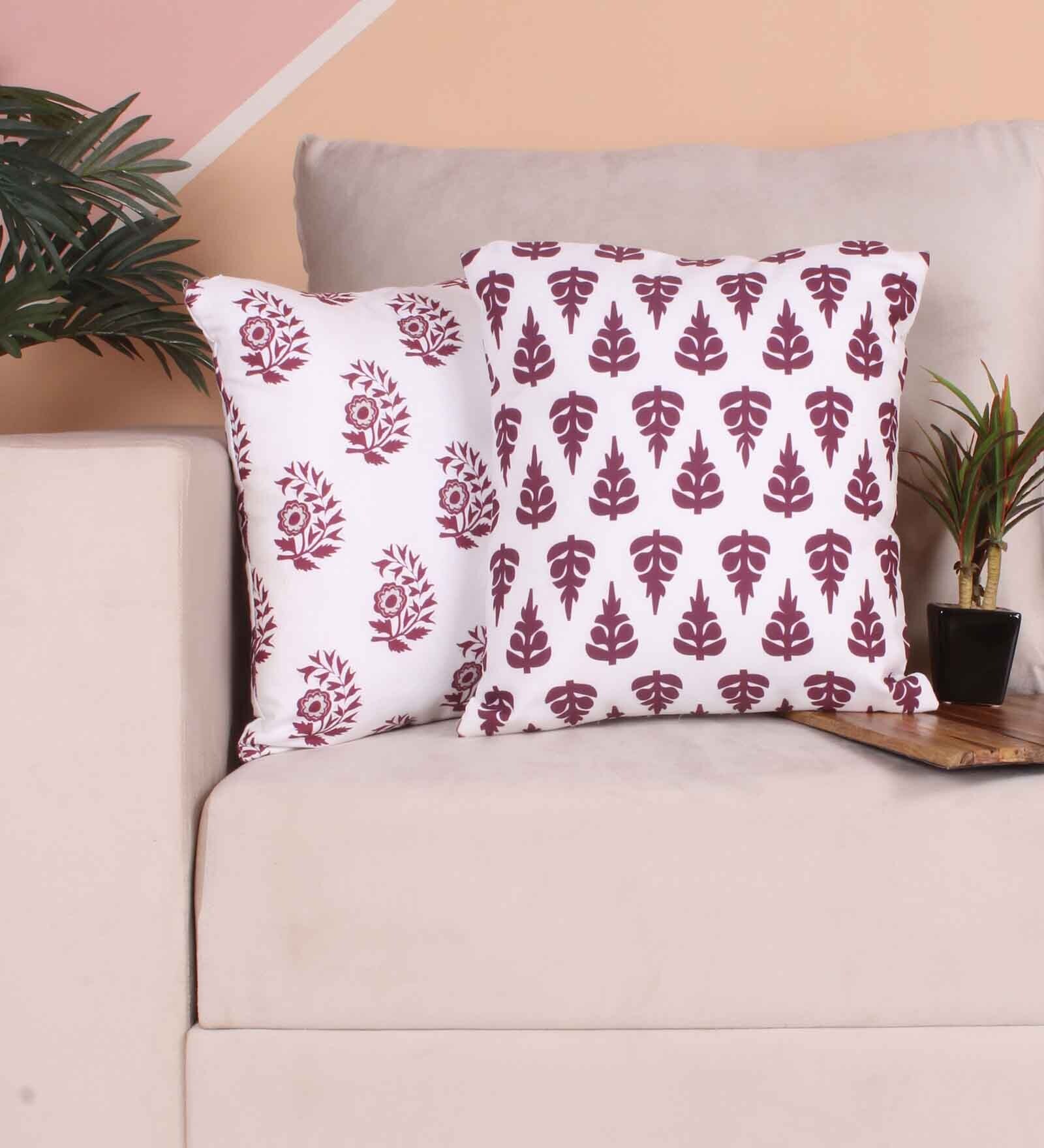 Red Polycotton Floral 24x24 inches Cushion Covers (Pack of 2)