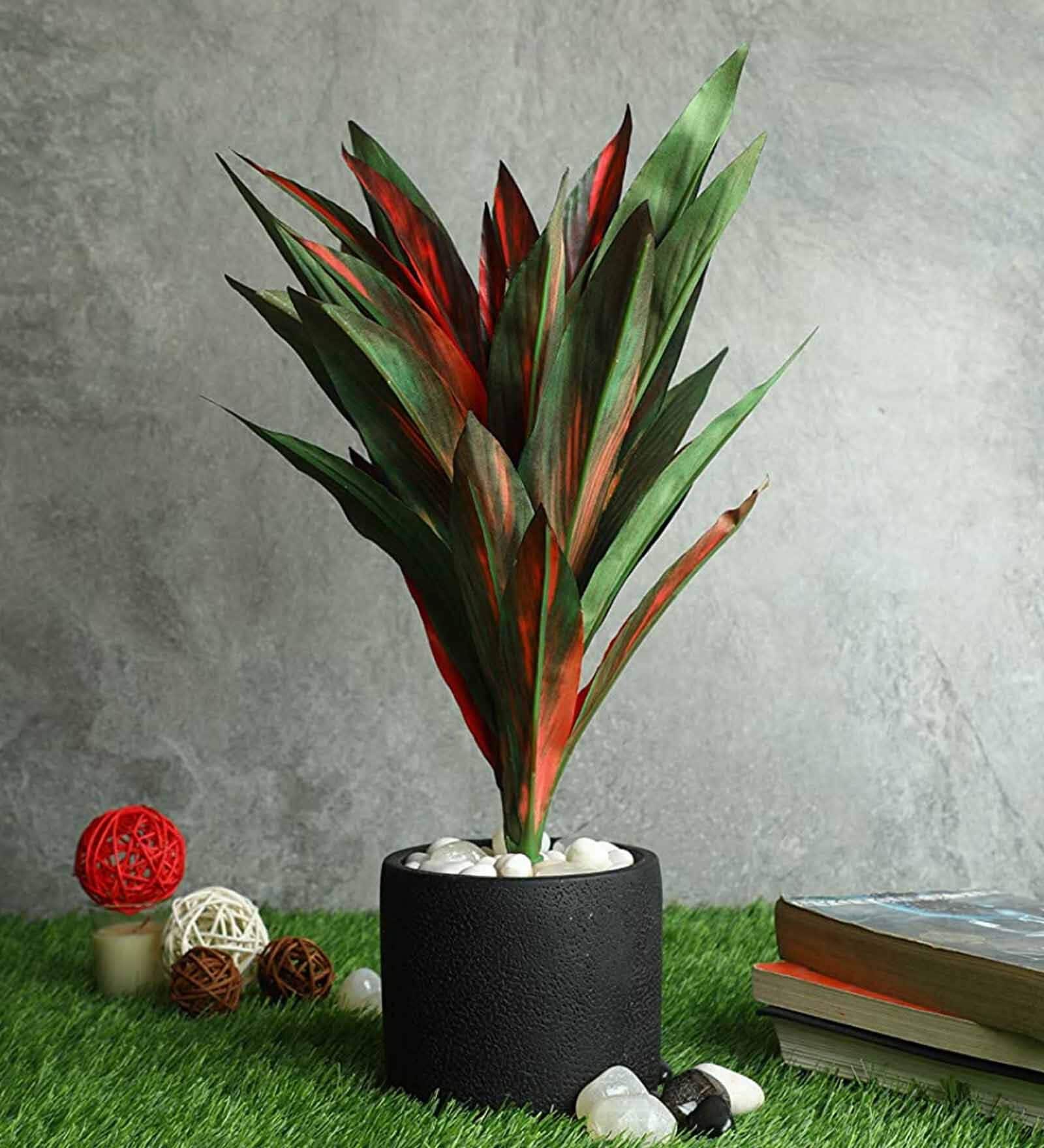 Red Polyester Artificial Dracaena Plant Without Pot