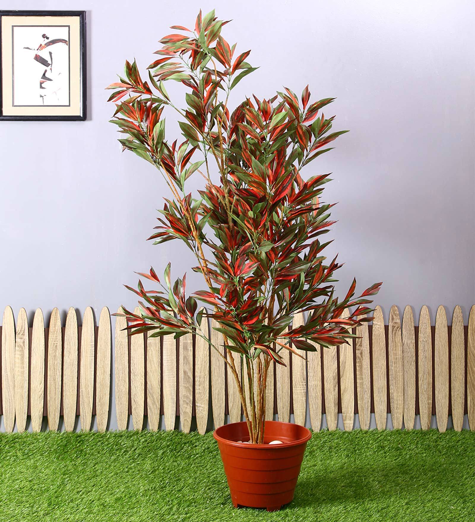 Red Polyester Artificial Draceana Plant Without Pot