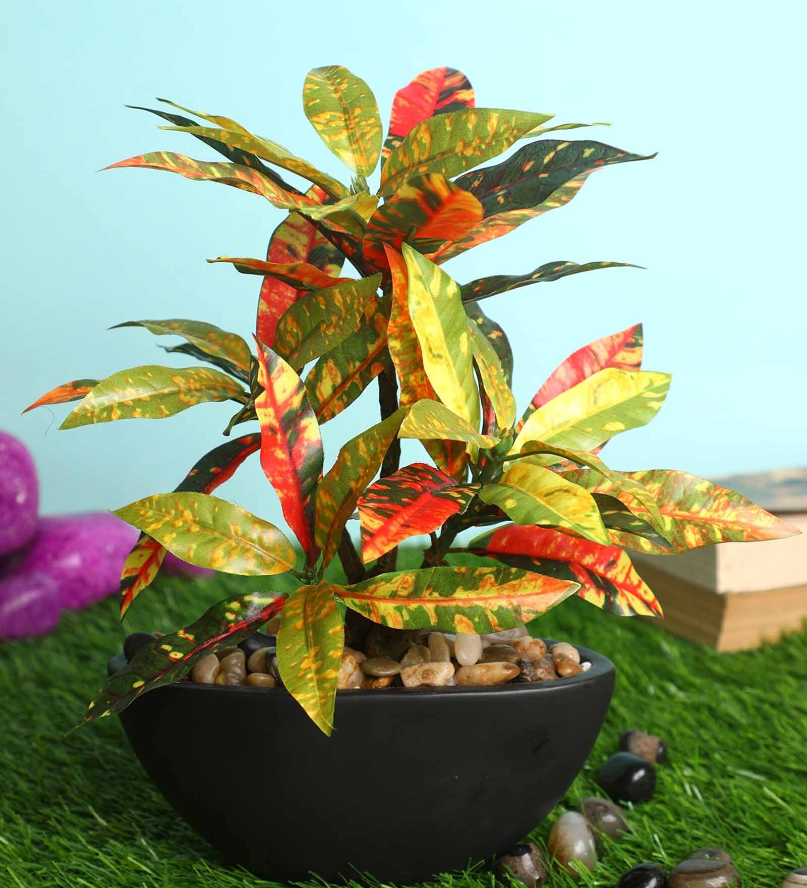 Red Polyester Artificial Plant With pot