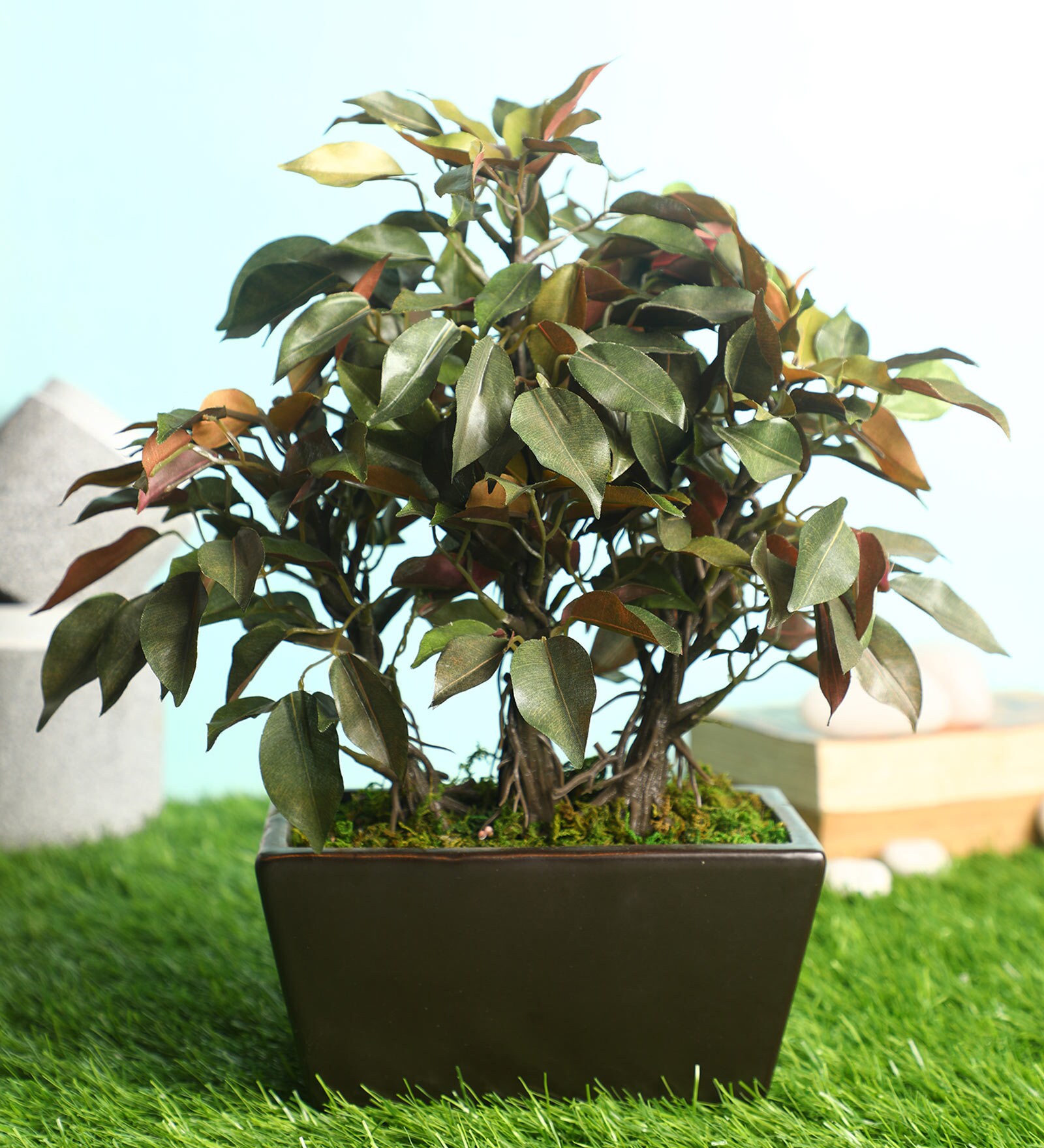 Red Polyester Artificial Plant With pot