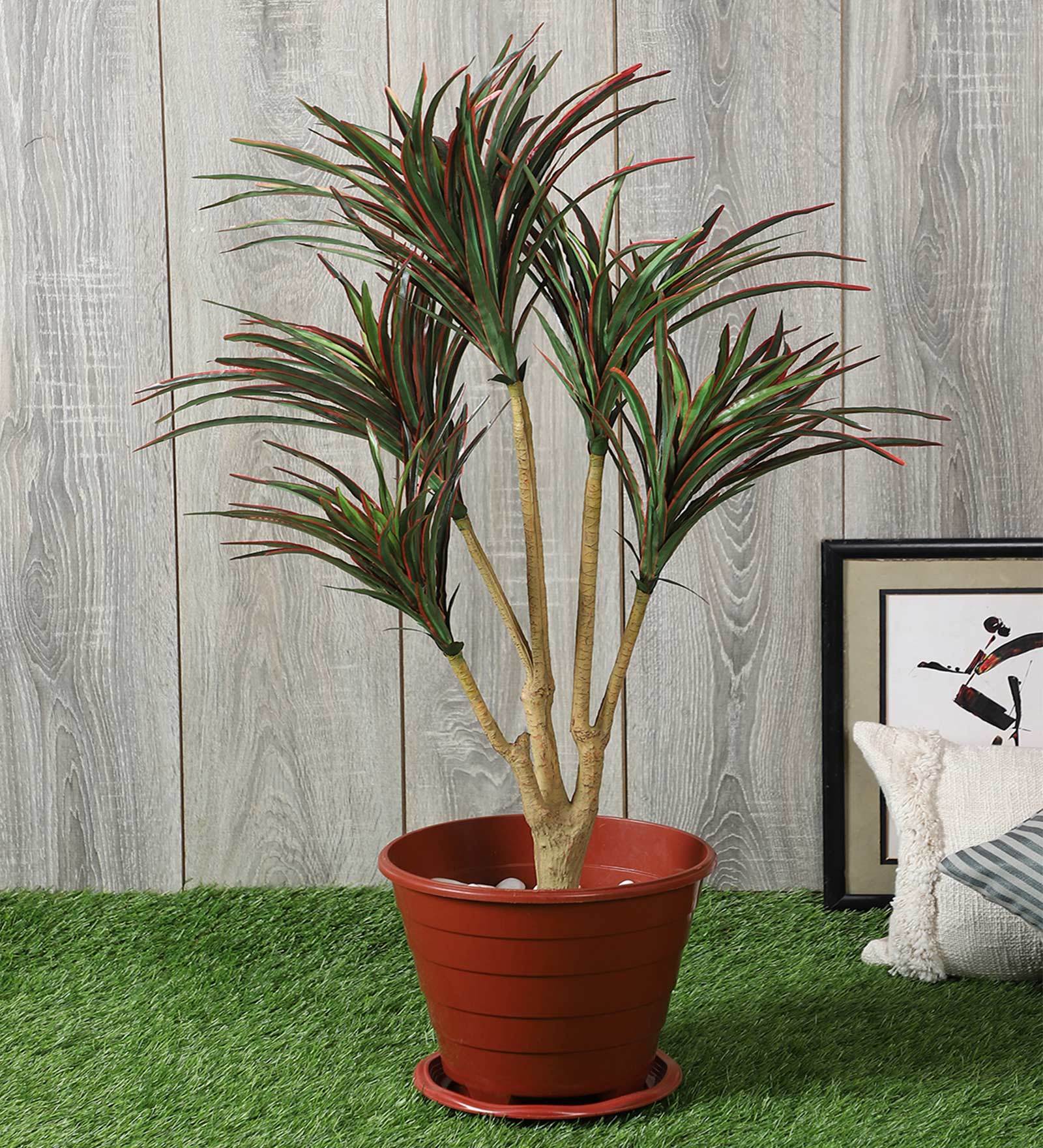 Polyester Red Yucca Without Pot Artificial Plants
