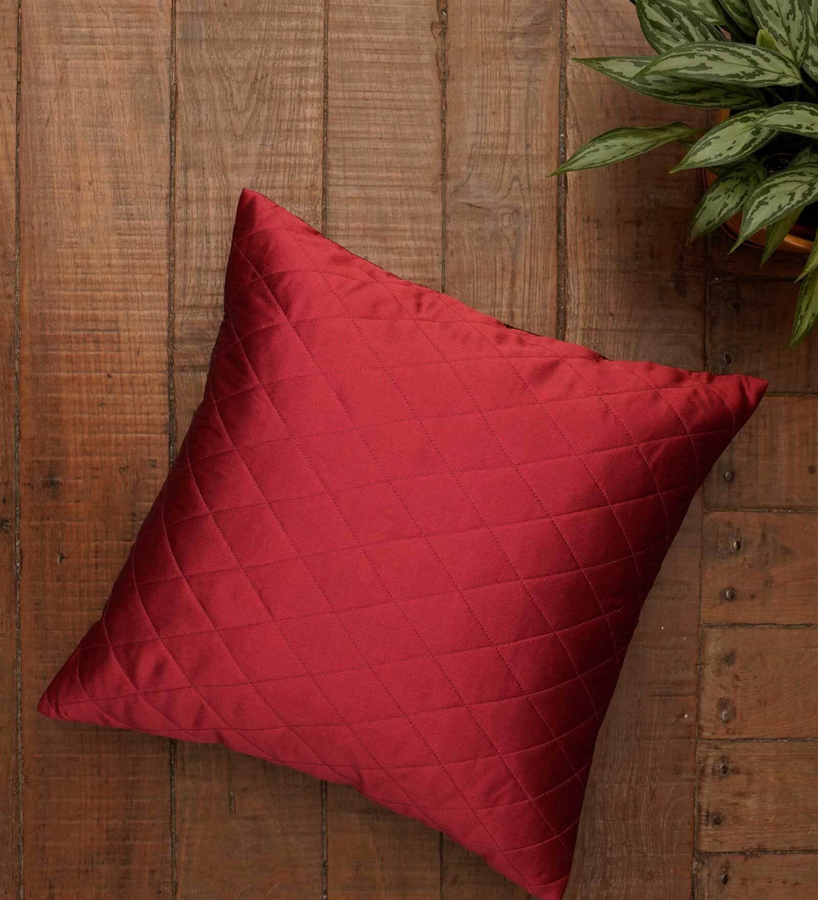 Red Textured Polyester Blend 16 x 16 Inches Cushion Cover