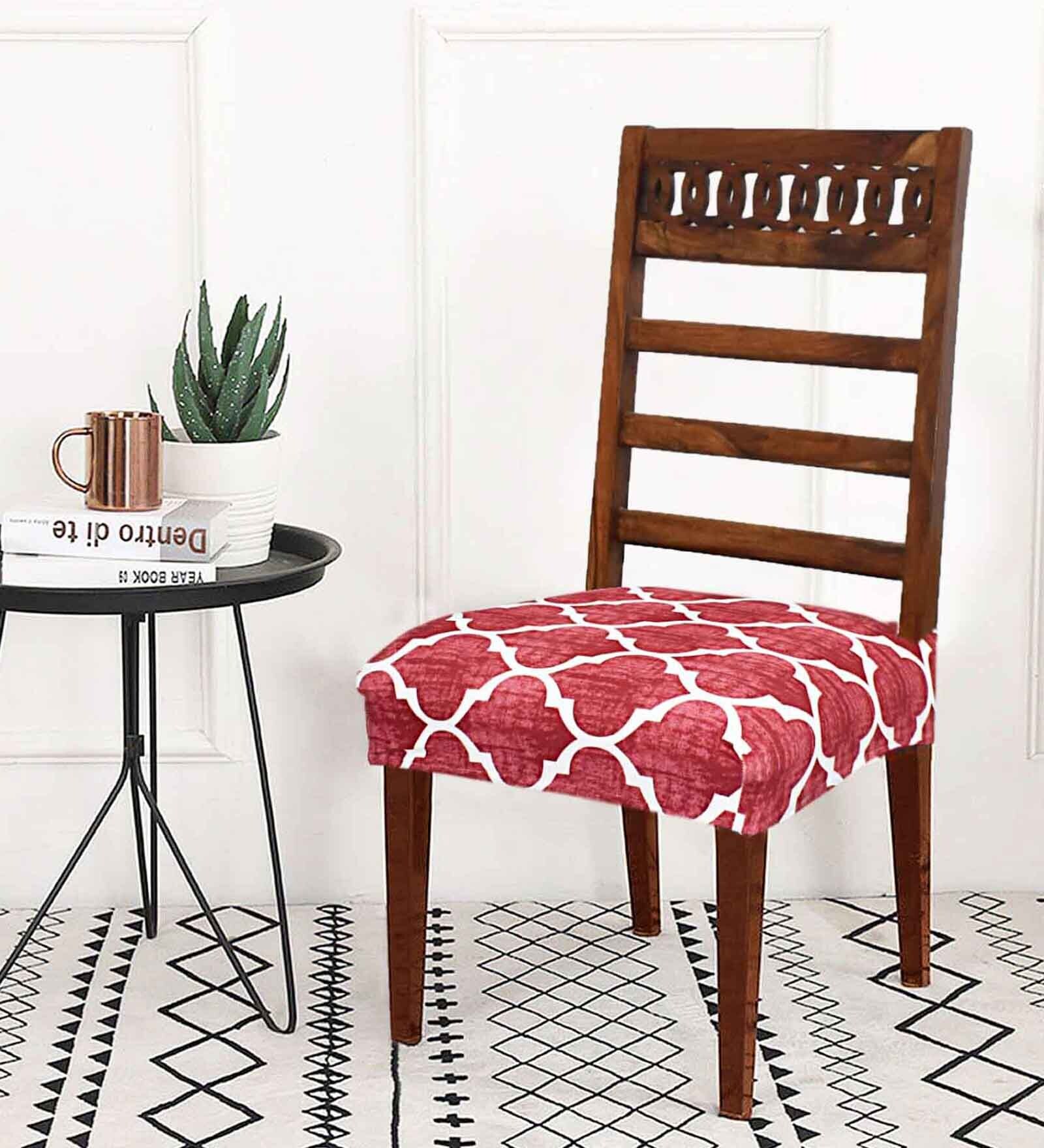 Red Printed Polyester Blend 16x20 Inches Chair Covers (Set of 6)