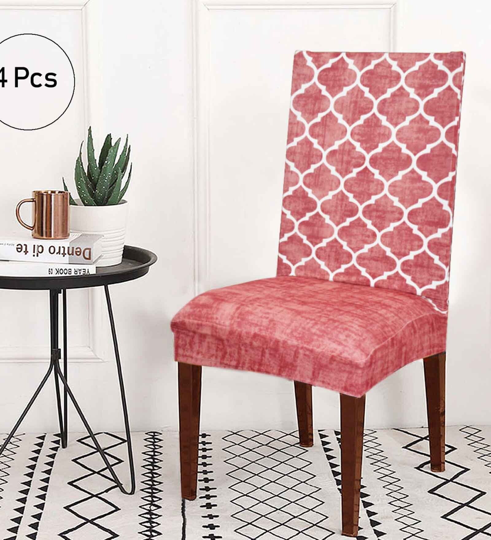 Red Printed Polyester Blend 14 x 38 Inches Chair Covers (Set of 4)