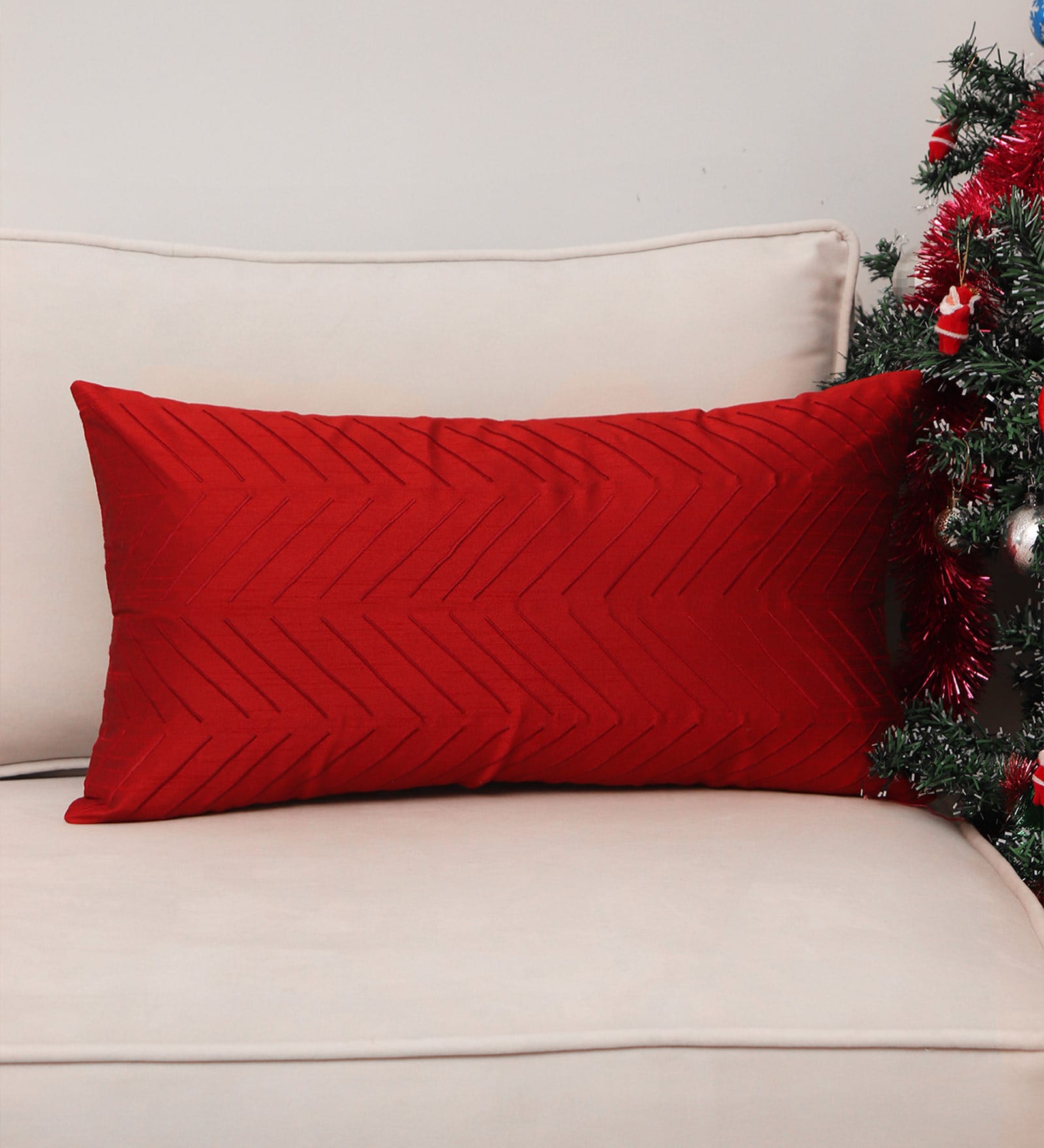 Buy Red Textured Polyester Blend 22 x 12 Inches Cushion Cover at 15 OFF by Zeba Pepperfry