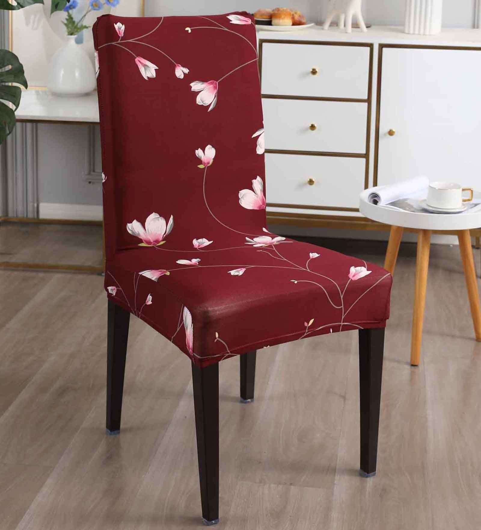 Red Polyester Floral Stretchable Chair Cover (1Pc)