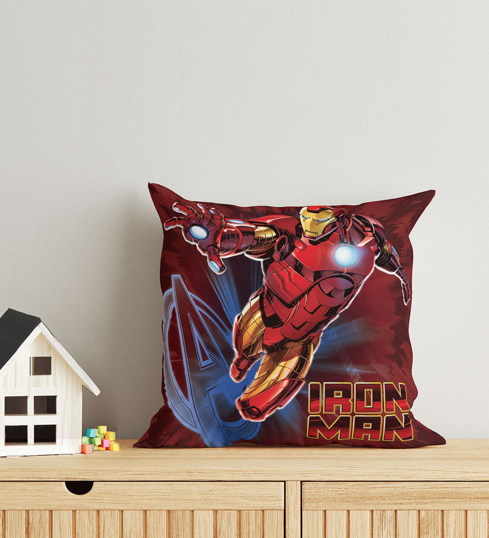 Red Polyester Marvel 16x16 inches Reversible Kids Cushion (1 Pc)