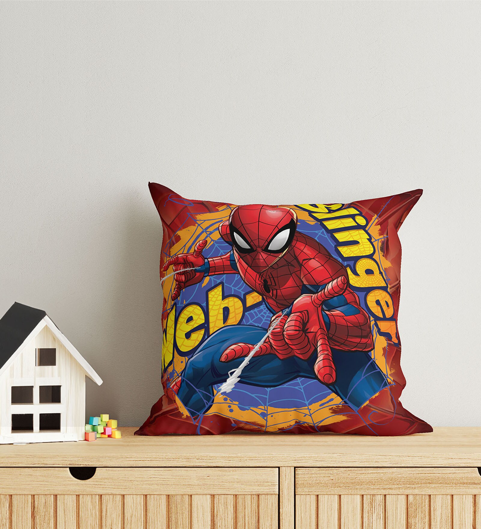 Red Polyester Marvel 16x16 inches Reversible Kids Cushion (1 Pc)