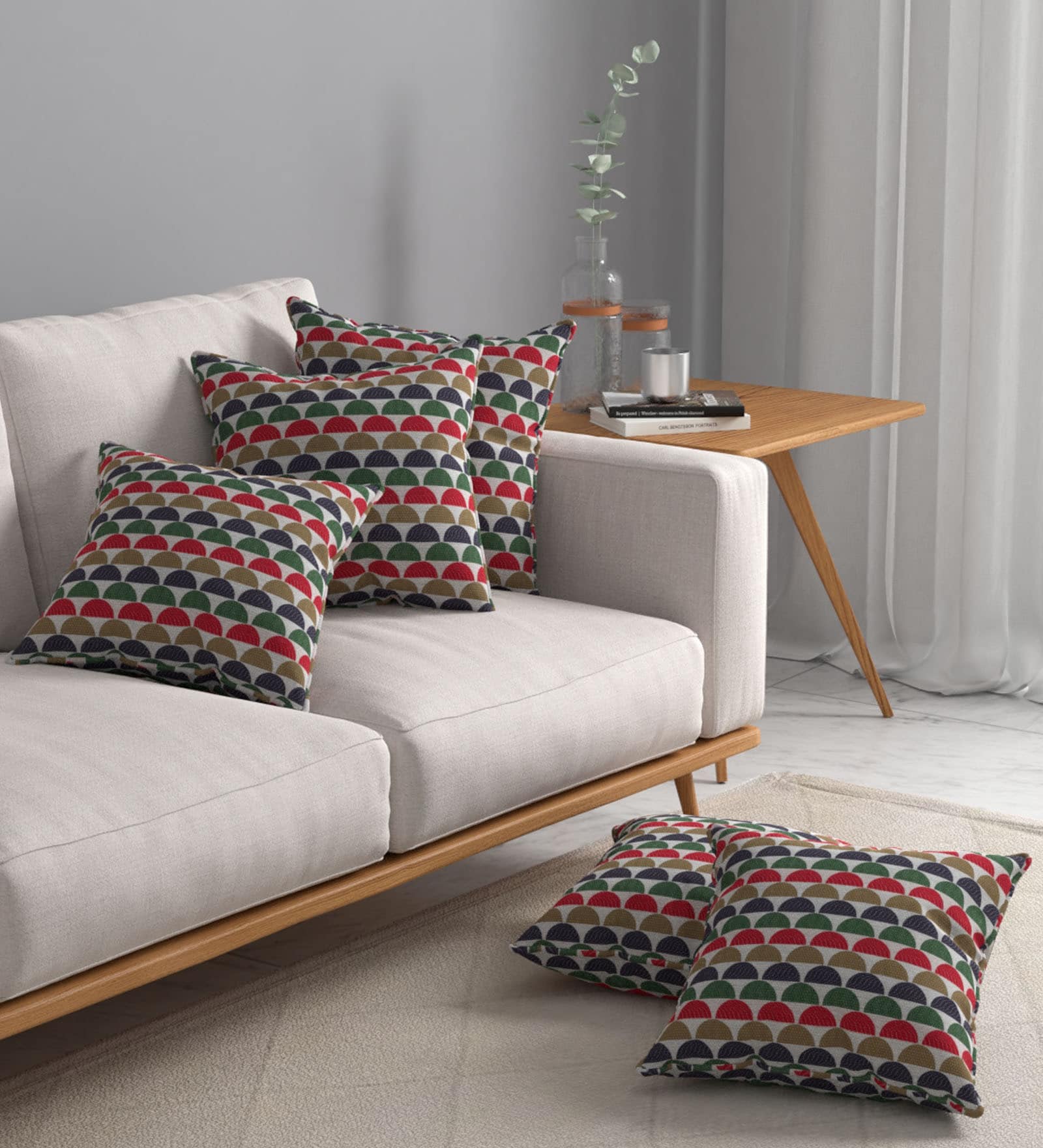 Red Geometric Polyester 16 x 16 Inches Cushion Covers (Set of 5)