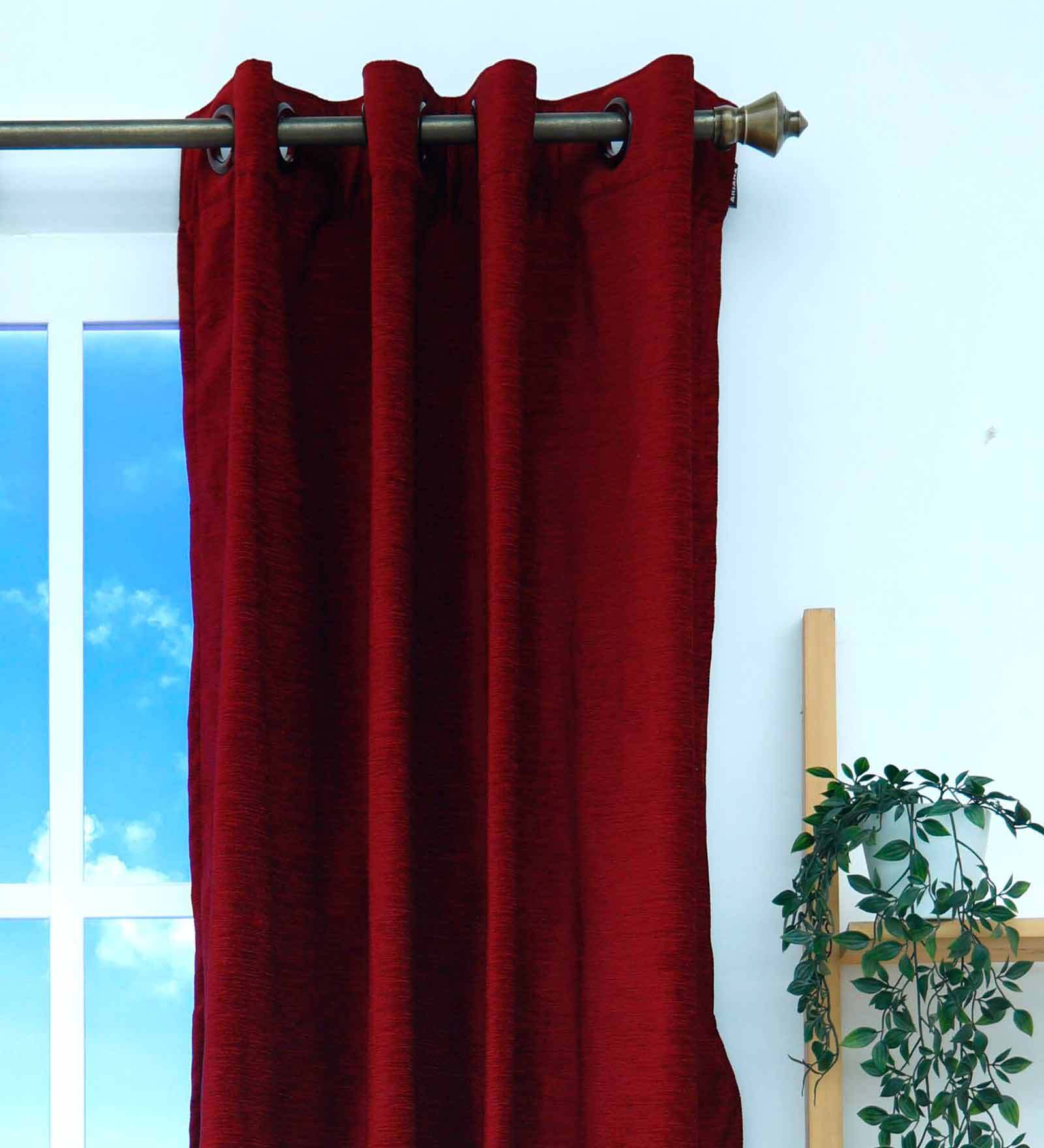 Red Solid Polyester 5 Ft Blackout Eyelet Window Curtain