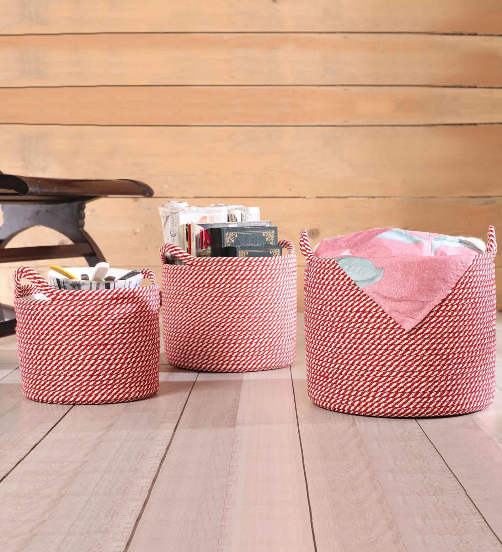 Red Polypropylene 52 Ltr (3Pcs) Storage Basket