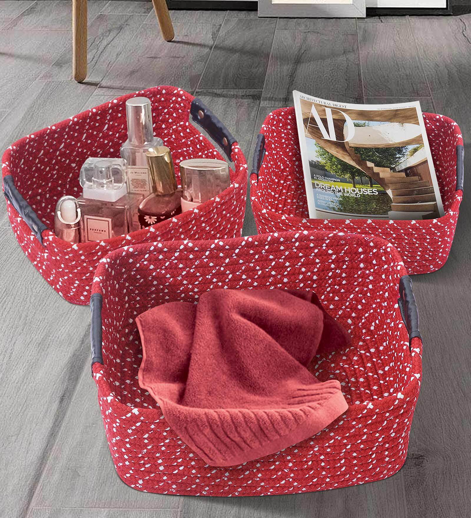 Red Polypropylene Non Foldable Multi Purpose Make Up Organiser (Set of 3)