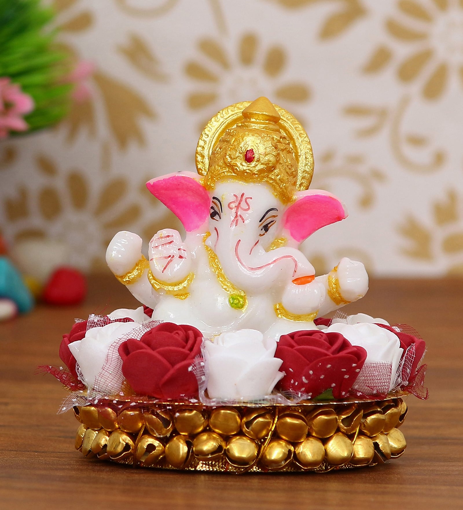 Lord Ganesha Red & White Polyresin Idol