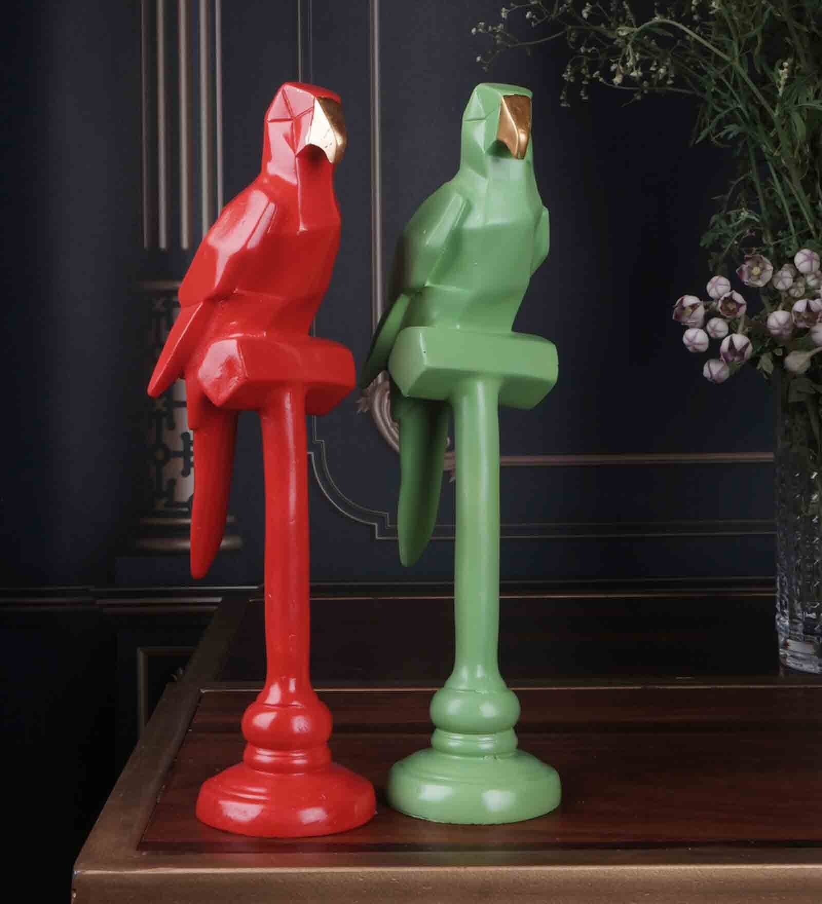 Red Polyresin Premium Parrot Figurine (Set Of 2)