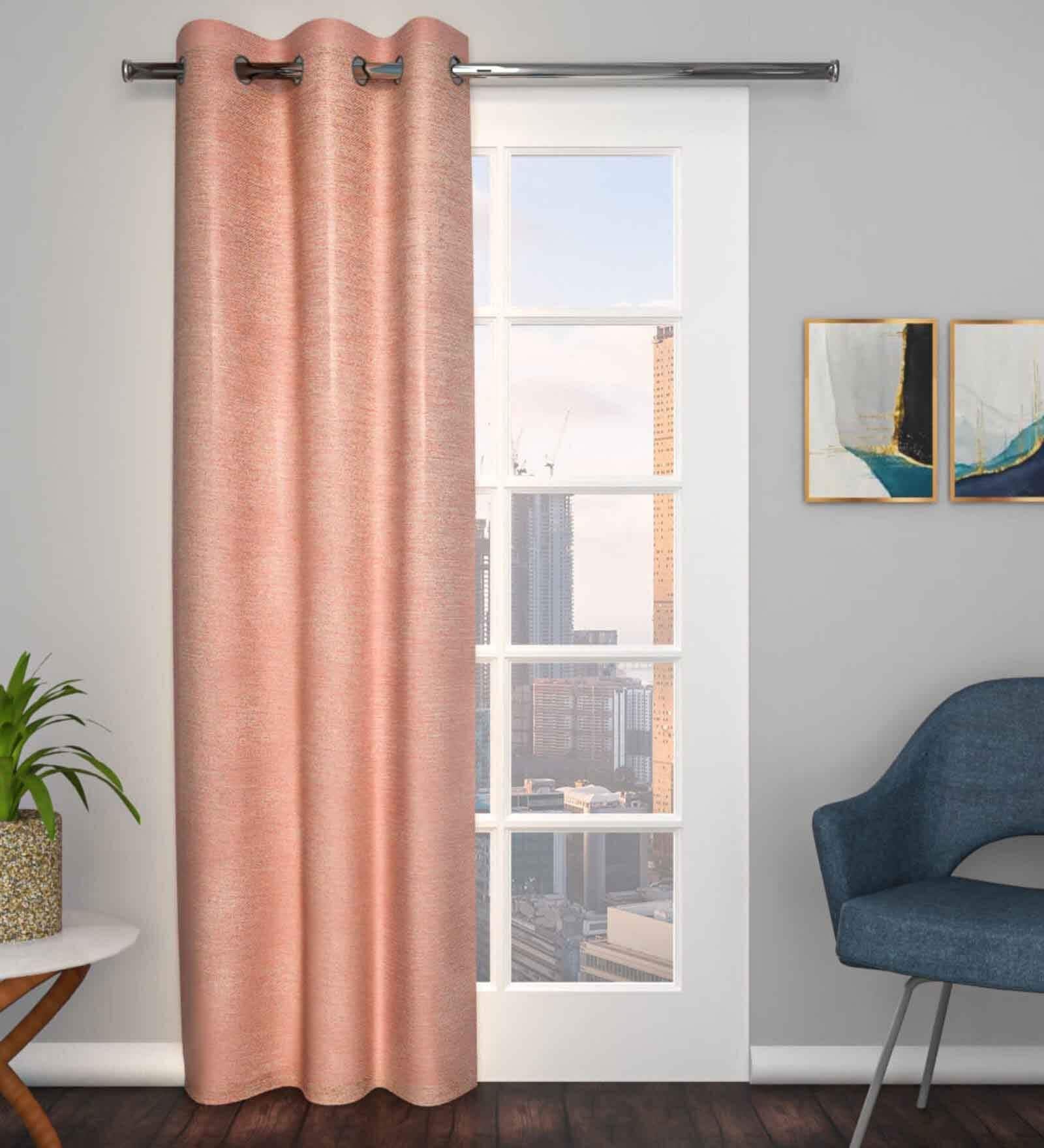 Red Premium Jute Solid 8ft Light Filtering Eyelet Longdoor Curtain (1 Pc)