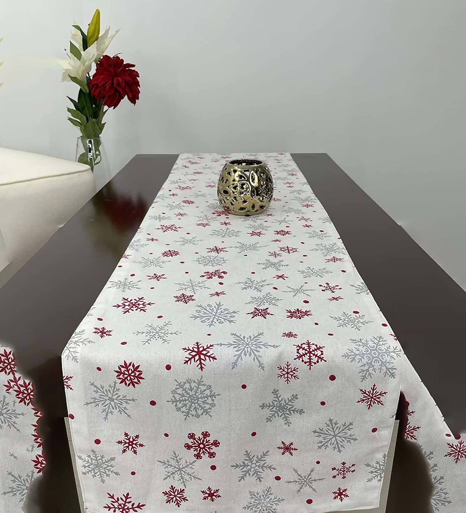 Buy Hallie (72x13) White & Red Cotton Table Runner Online Table
