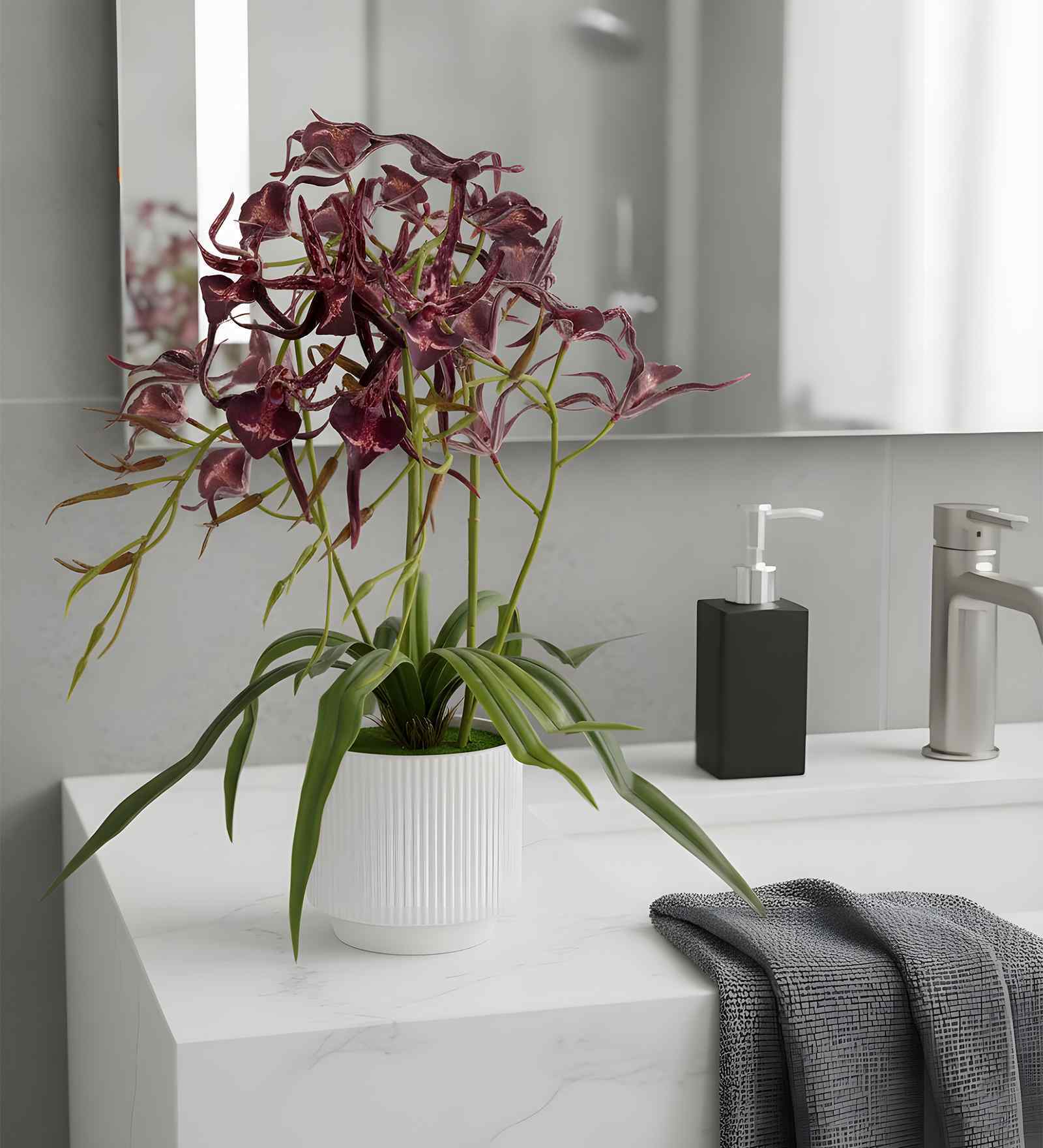 Red Pu Foam Elegant Star Orchid Arrangement Pot With Flower