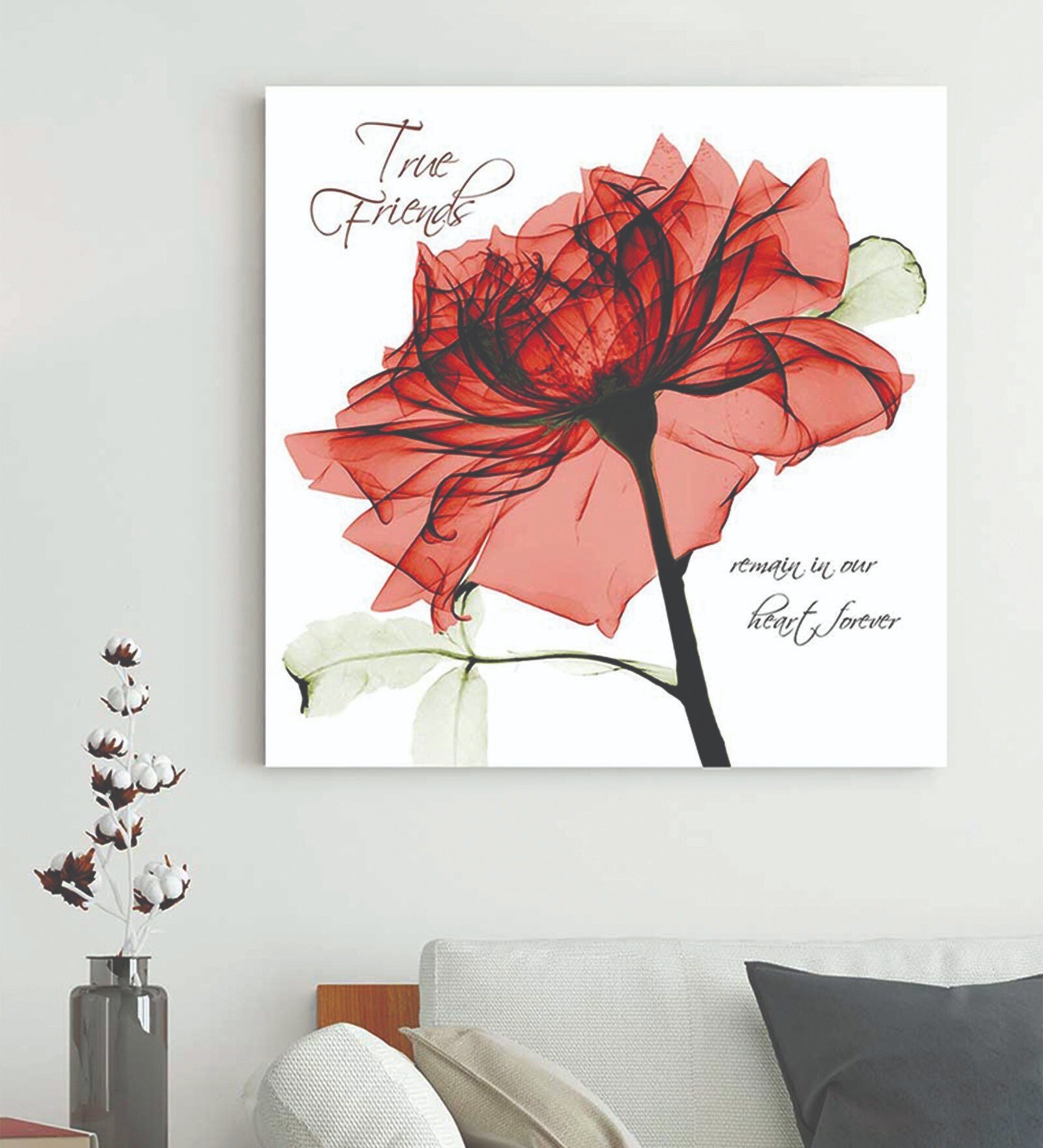 Red Rose True Friends Poster Print Flower Canvas art Print, Modern X-Ray Wall Painting For Living Room D cor