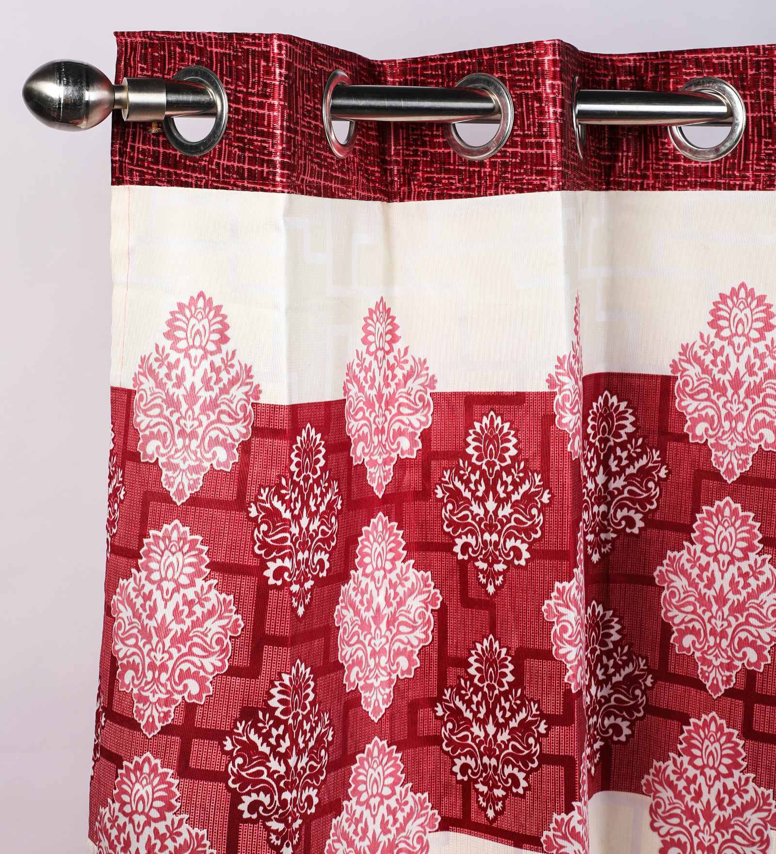 Red Semisheer Polyester 5 Feet Eyelet Window Curtains Set of 2