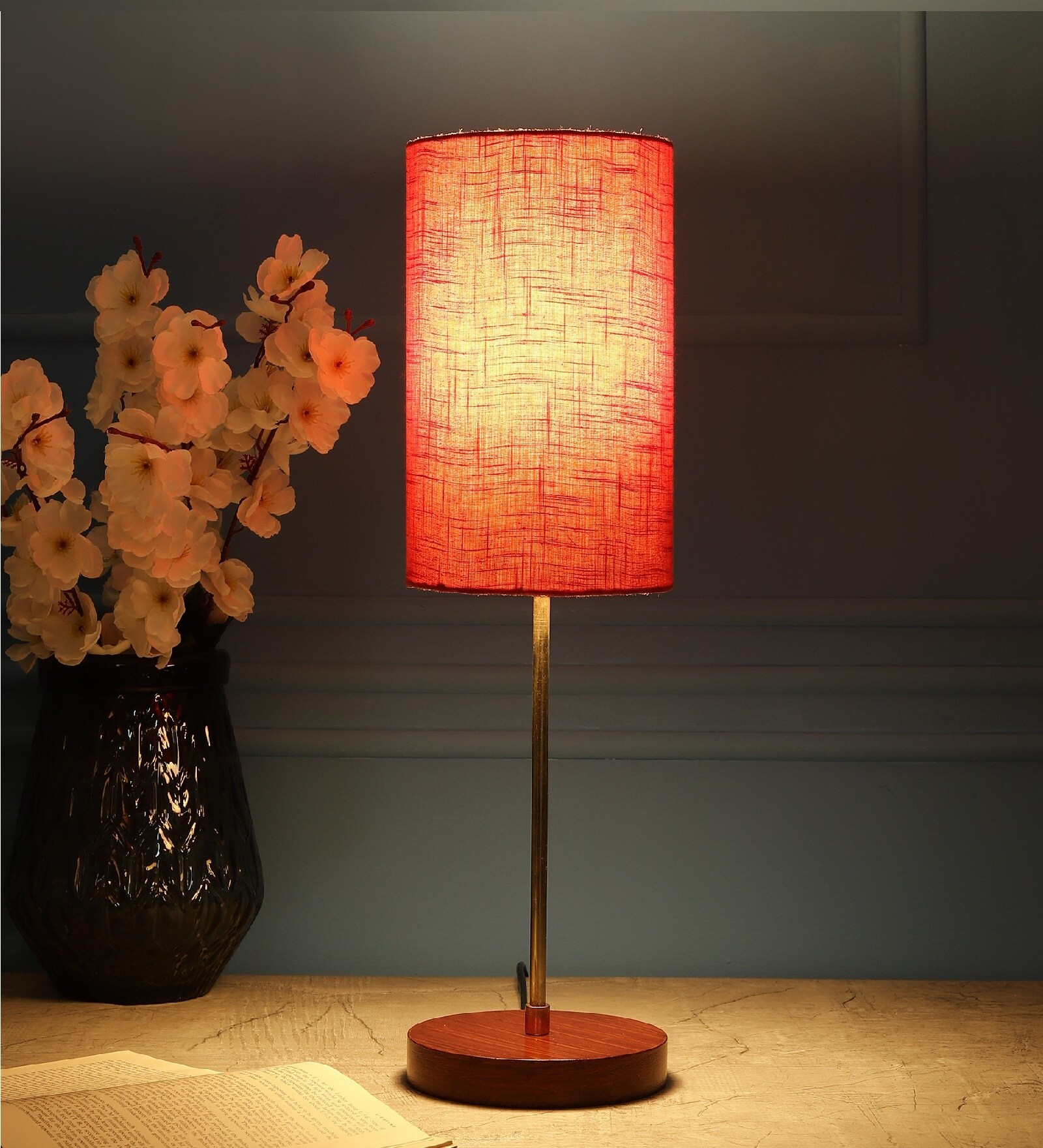 Nymph Red Fabric Shade Night Lamp With Aluminium Base