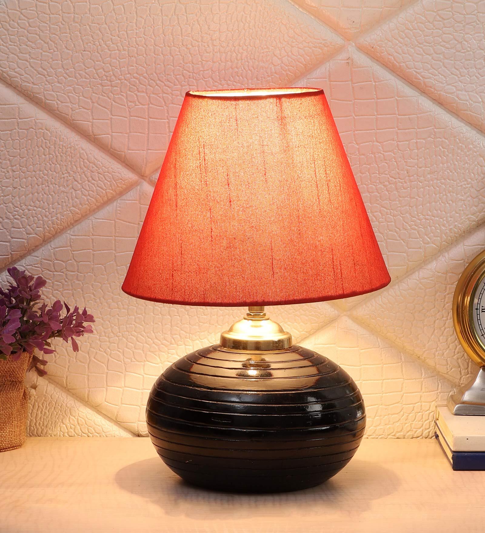 Demarius Red Fabric Shade Night Lamp With Teracotta Base