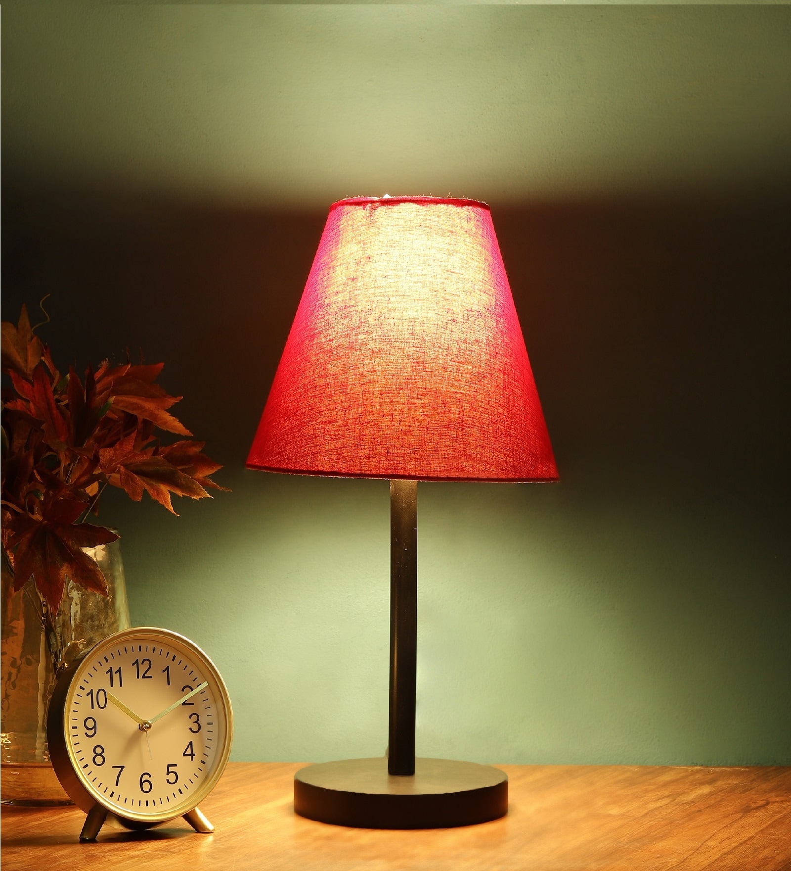 Demarius Red Fabric Shade Night Lamp With Metal Base