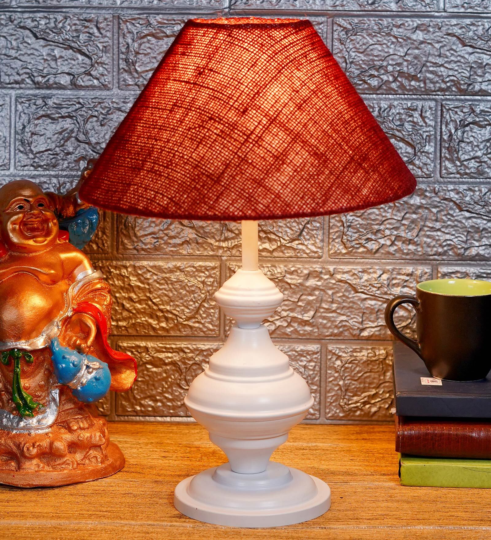 Red Shade Table Lamp With Metal Base