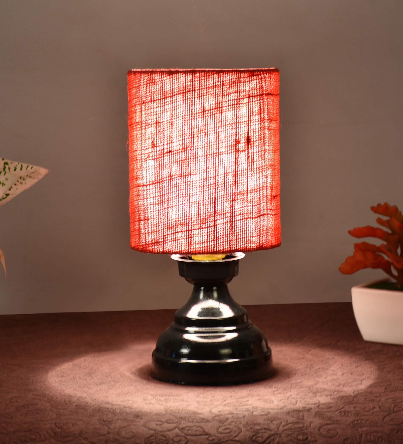 Red Shade Table Lamp With Metal Base