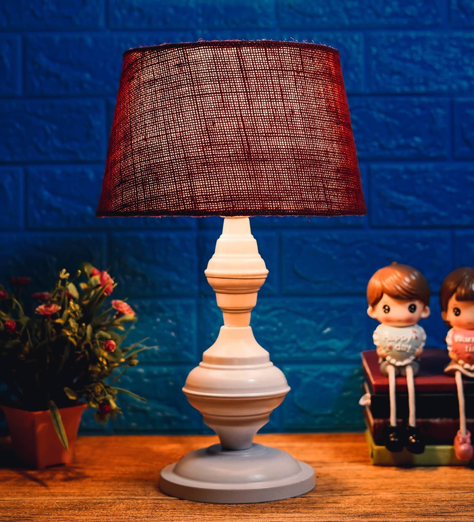 Red Shade Table Lamp With Metal Base