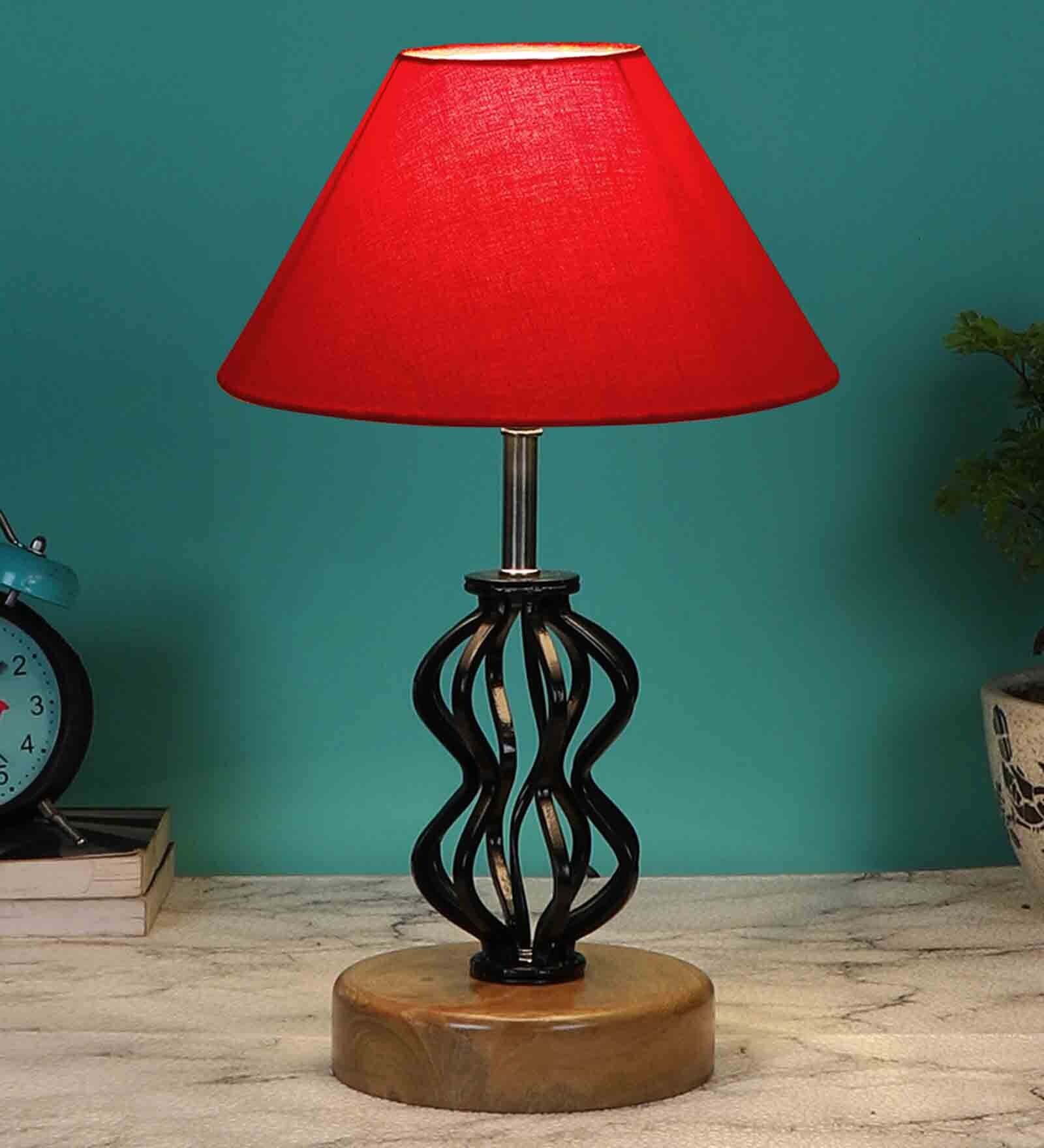 Red Shade Table Lamp With Shade Table Lamp With Wood & Iron Base
