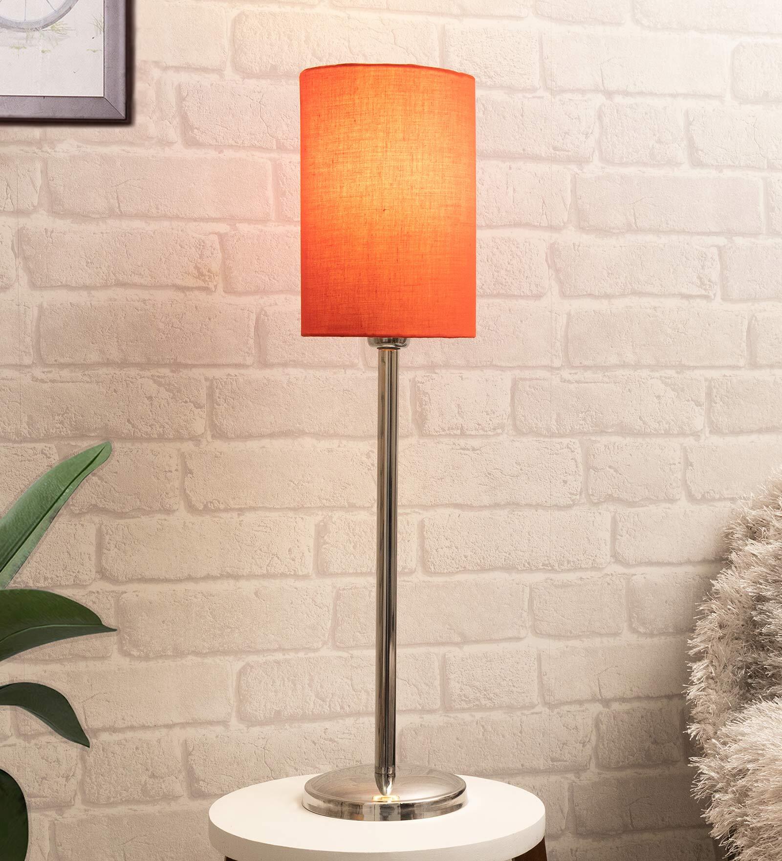 Red Shade Table Lamp With Stainless Steel Base