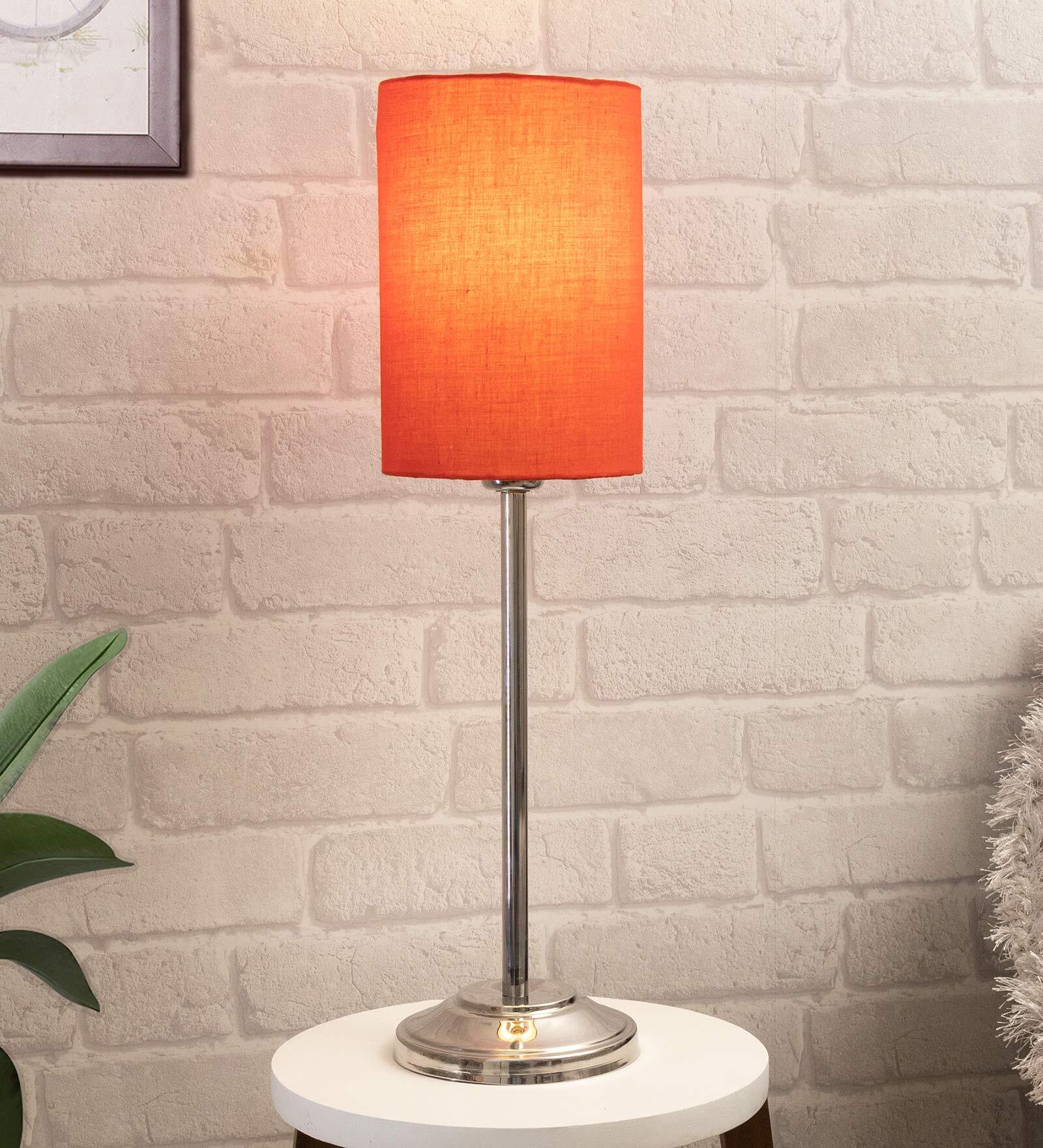 Red Shade Table Lamp With Stainless Steel Base