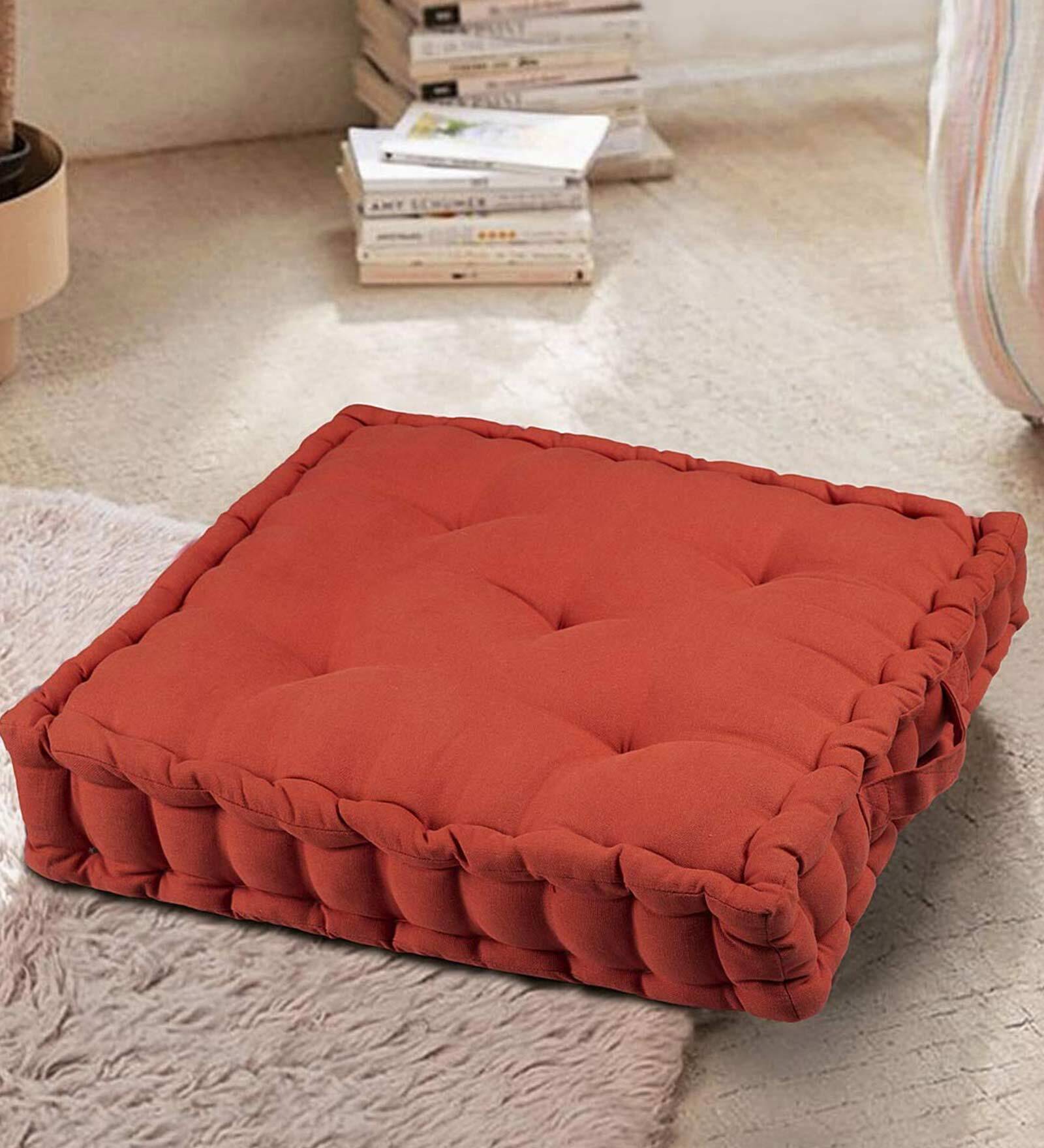 Red Solid 100% Cotton 24X24 Floor Cushion