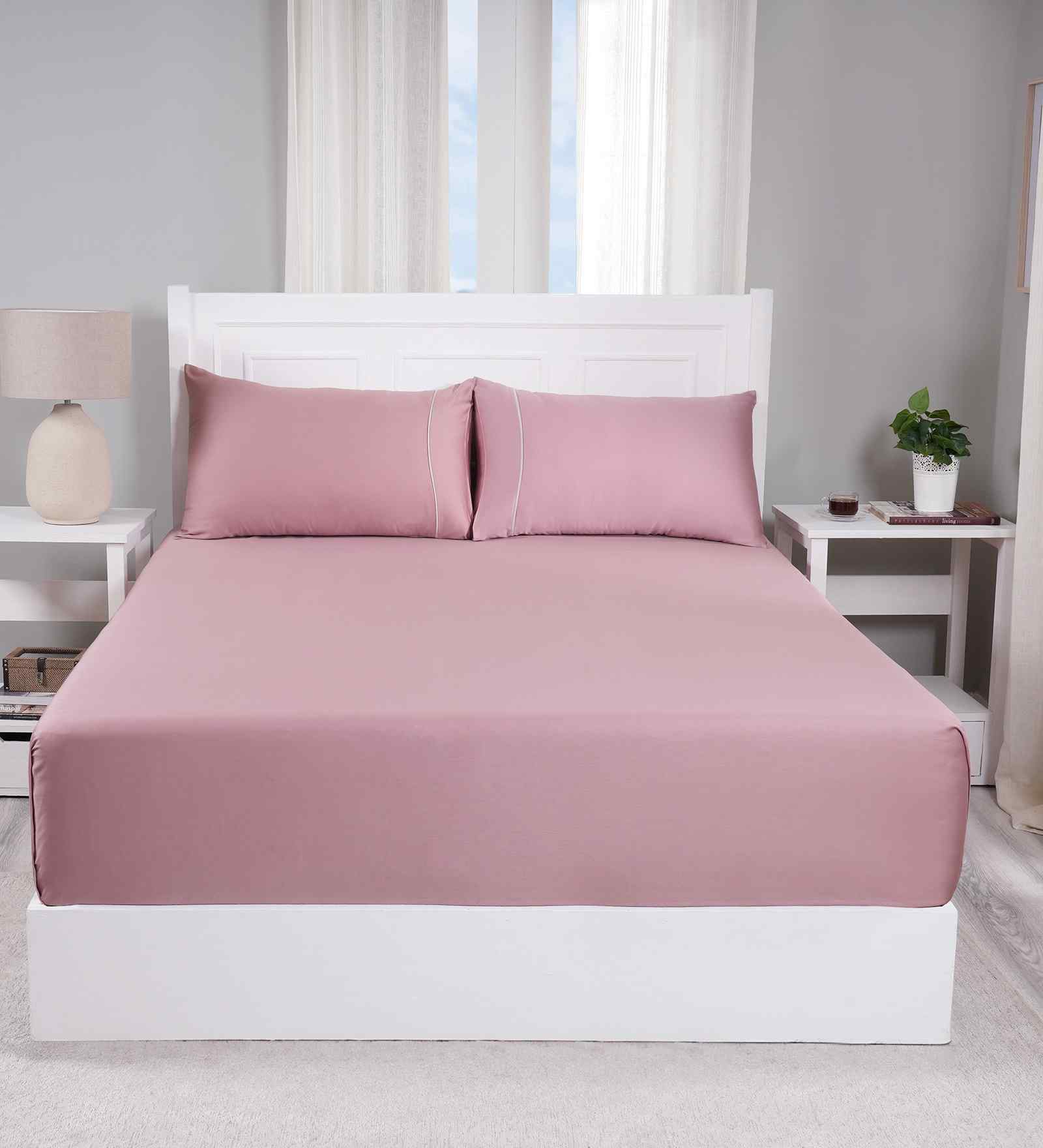 Red Solid 300 TC Cotton Double Bed Sheet with 2 Pillow Covers 24 Collection