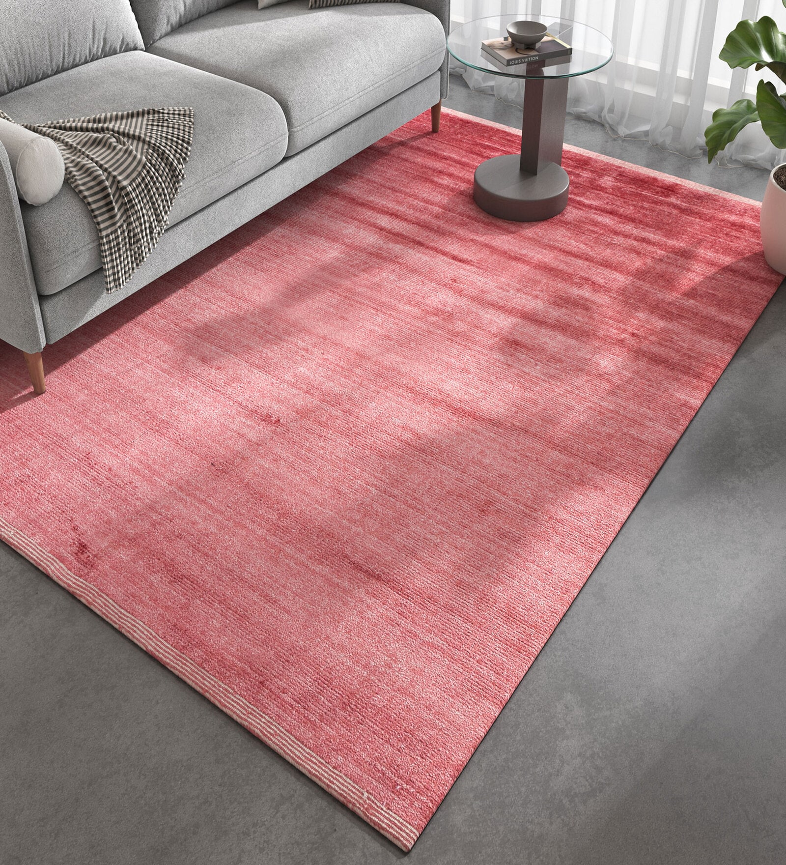 Red Solid Bamboo Silk 6 ft X 9 ft Hand Woven Carpet