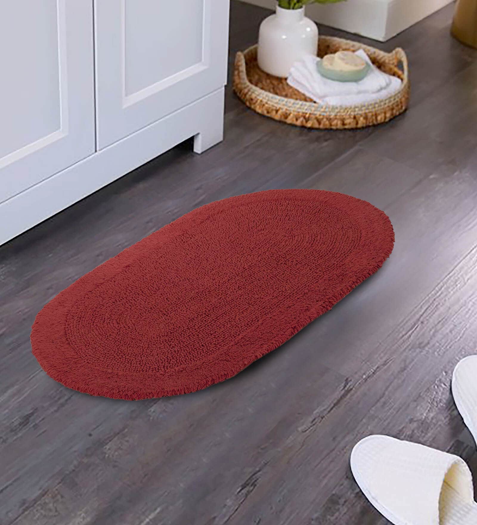 Red Solid Cotton 31x20 Inches AntiSkid Bath Mat