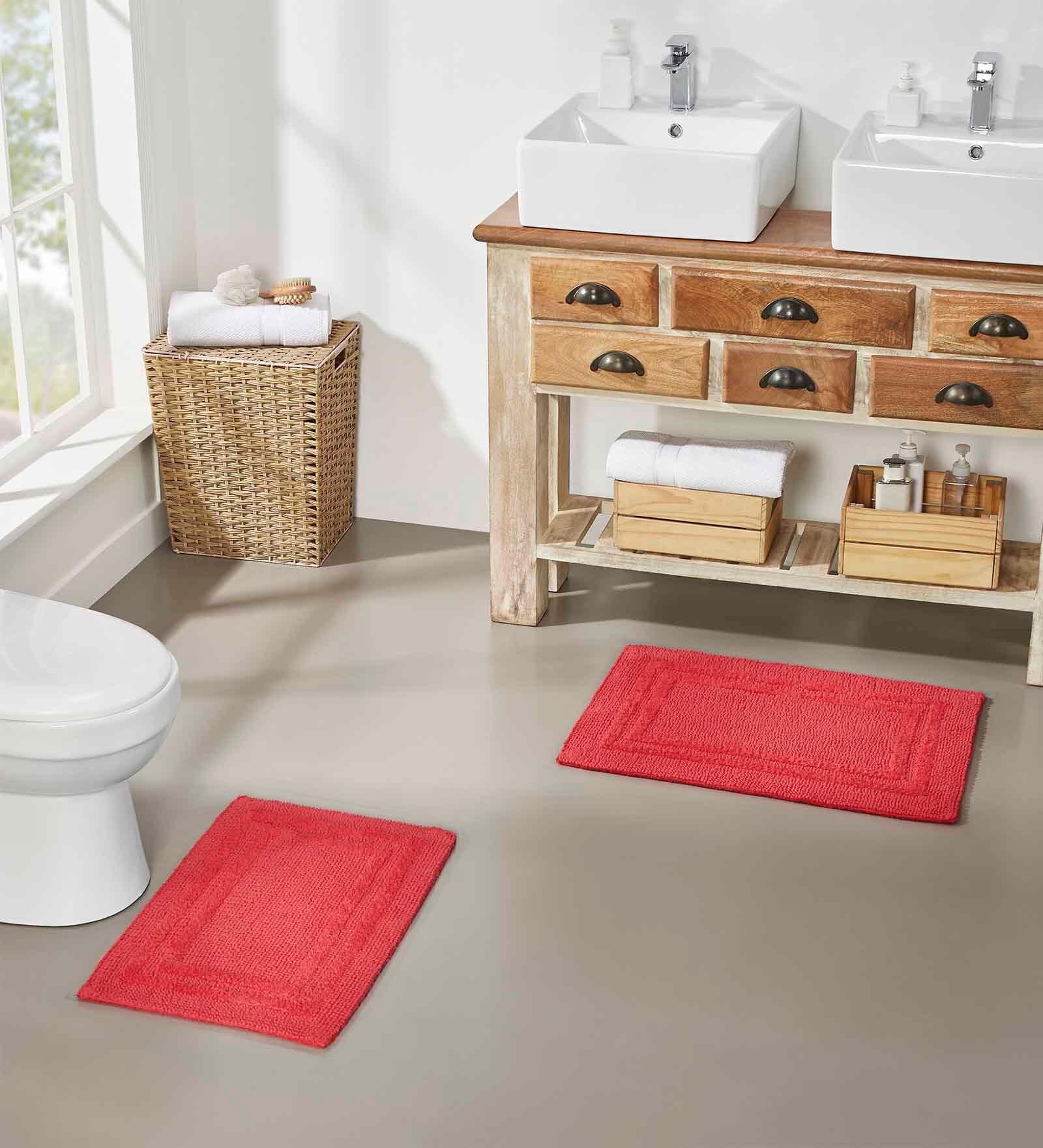 Red Solid MicroFibre 14x10 Inches Antiskid Bath Mats