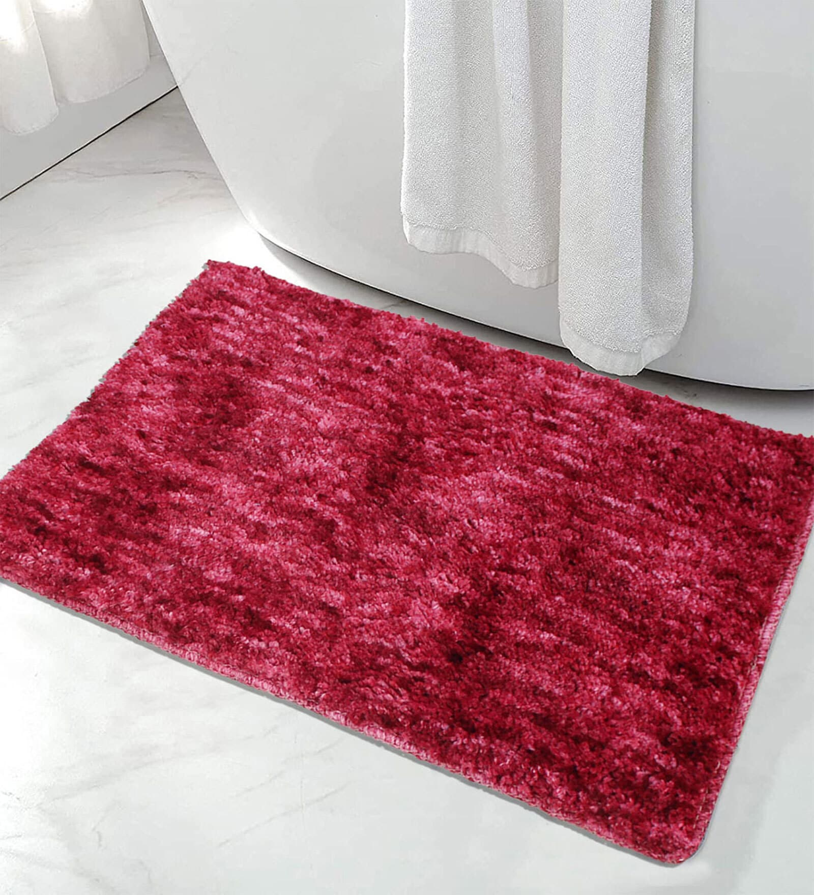 Red Solid Polyester 23x15 Inches Super Soft Bath Mat