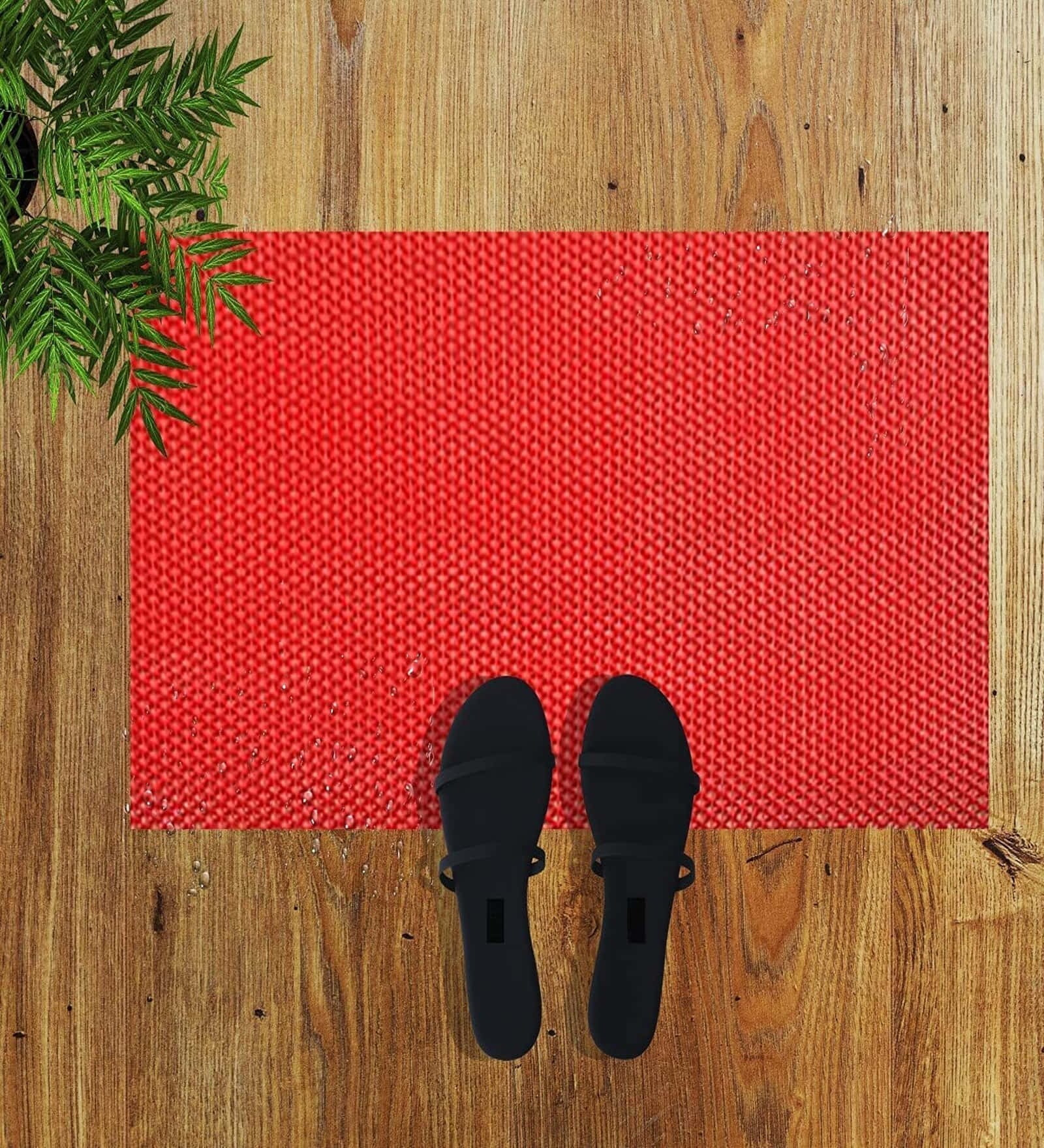 Red Solid PVC 36x24 Inches Antiskid Bath Mat