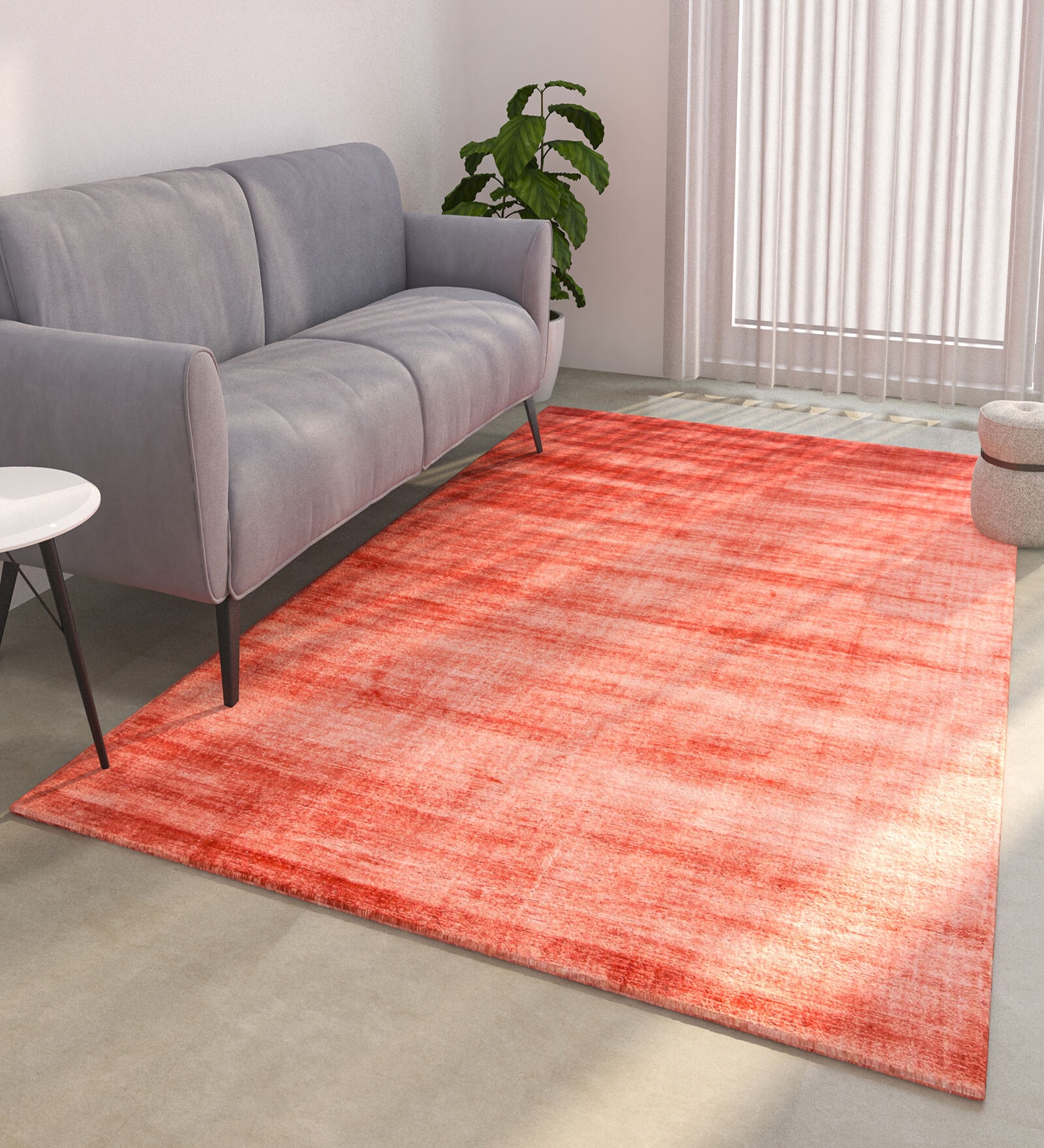 Red Solid Viscose 5 ft X 8 ft Hand Woven Rectangle Carpet