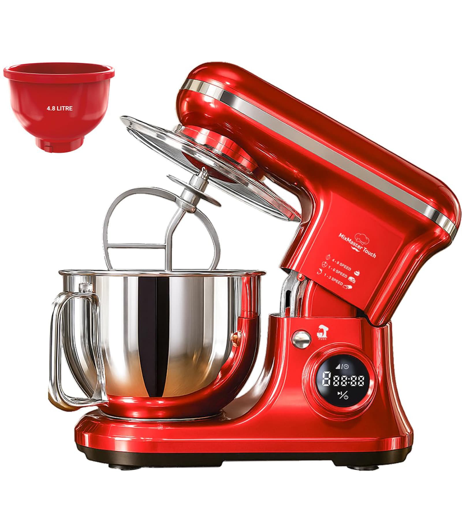 Red Stand Mixer with Stainless Steel & Plastic Bowls