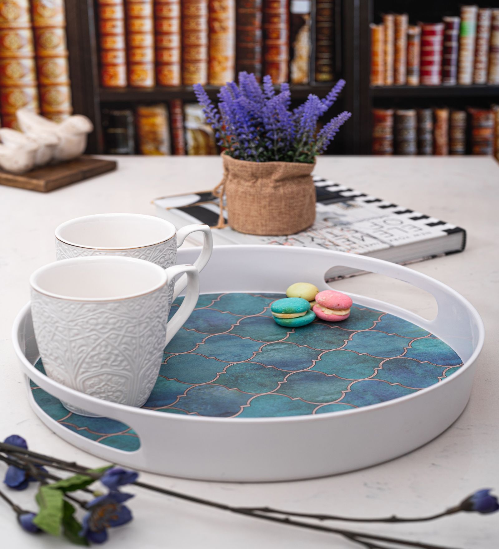 White Contemporary Melamine Round Serving Tray