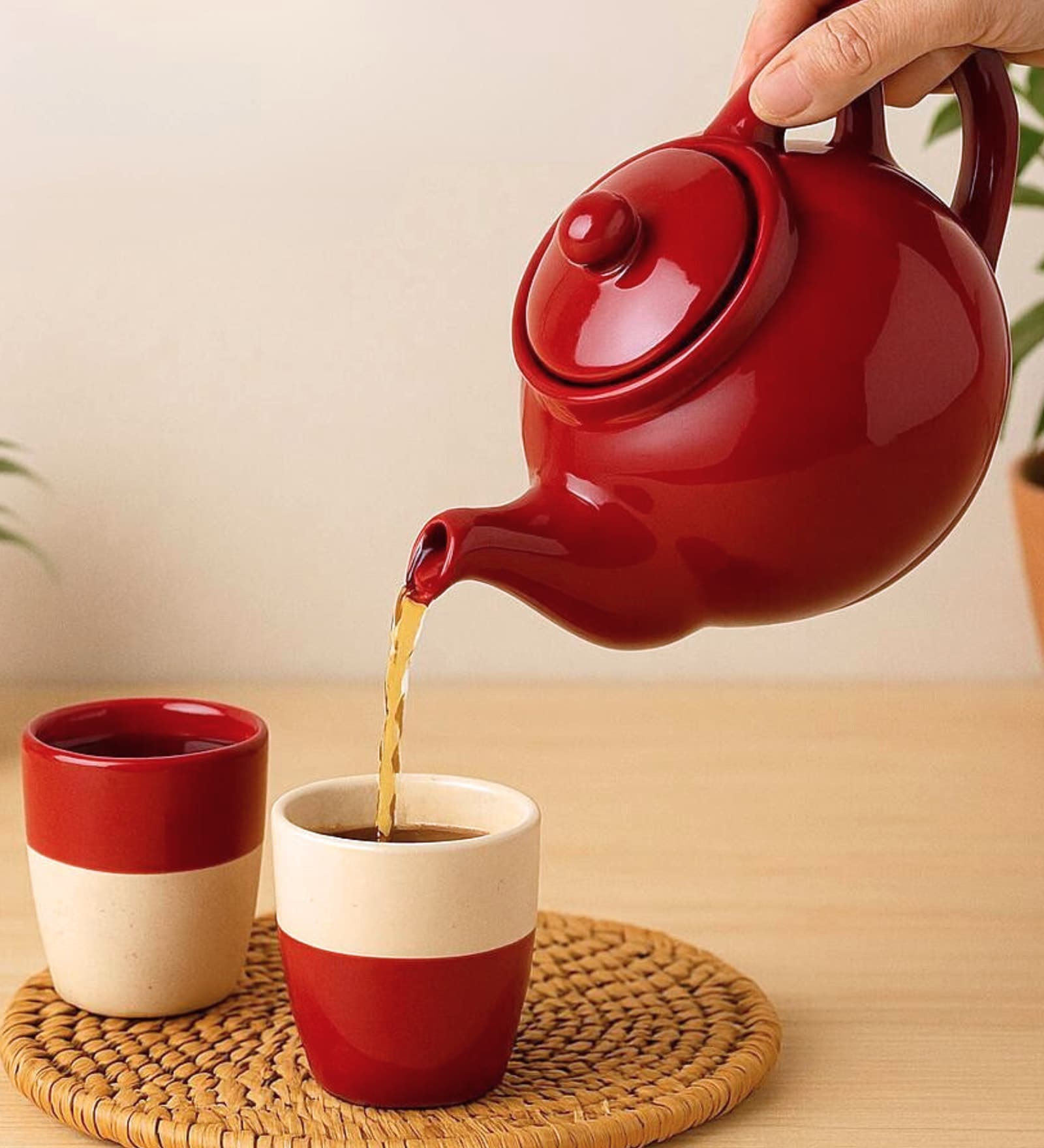 Red Stoneware Tea Pot