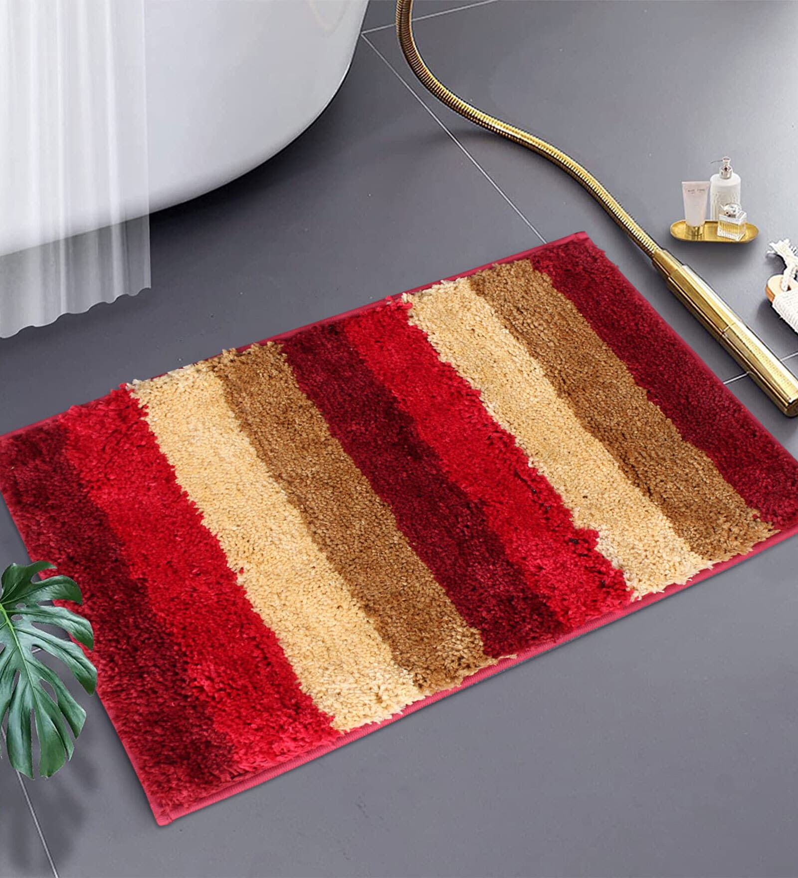 Red Stripe Microfiber 24x16 Inches Super Soft Bath Mat