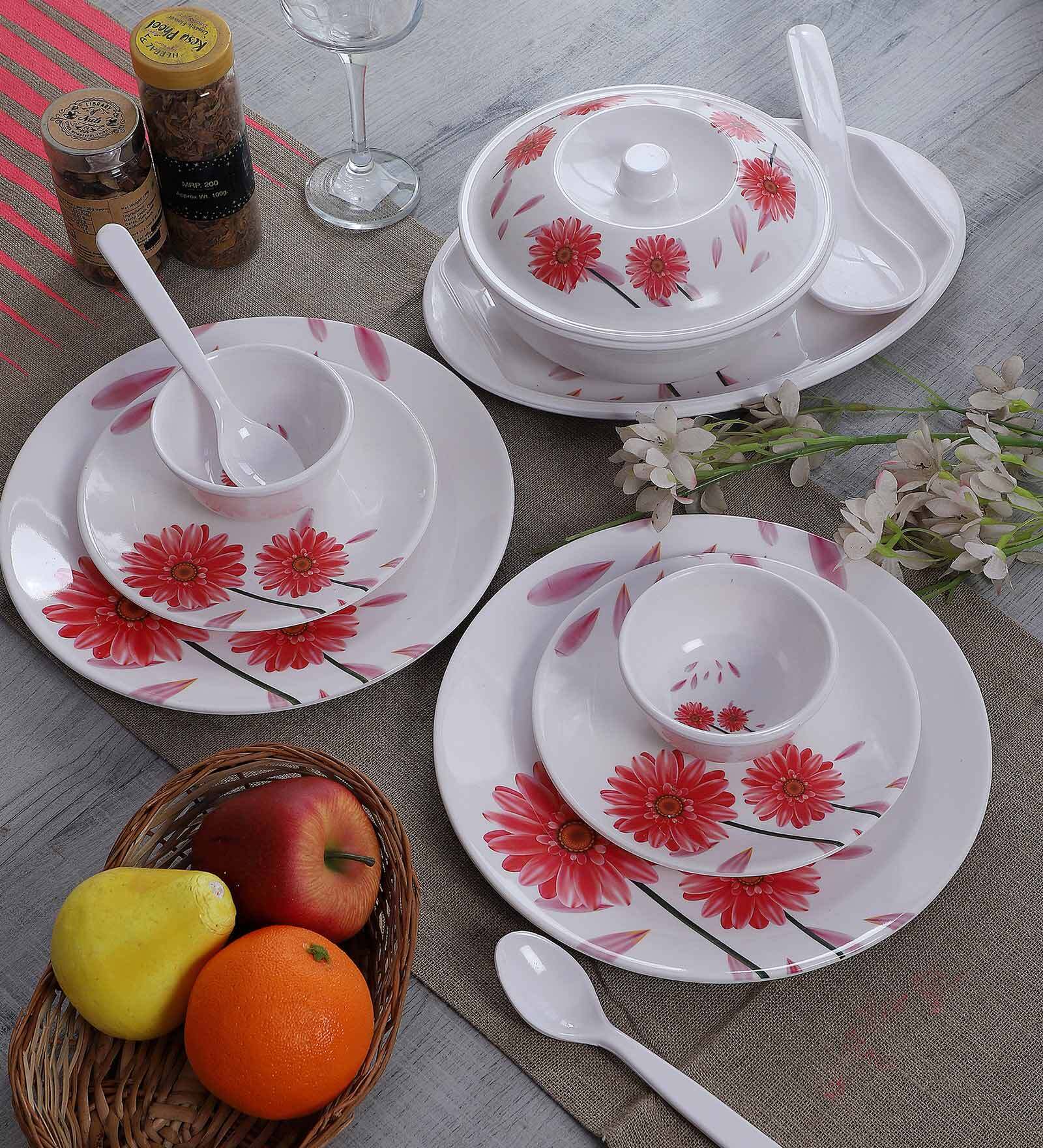 Sunflower 40 Pcs White & Red Melamine Dinnerware Set