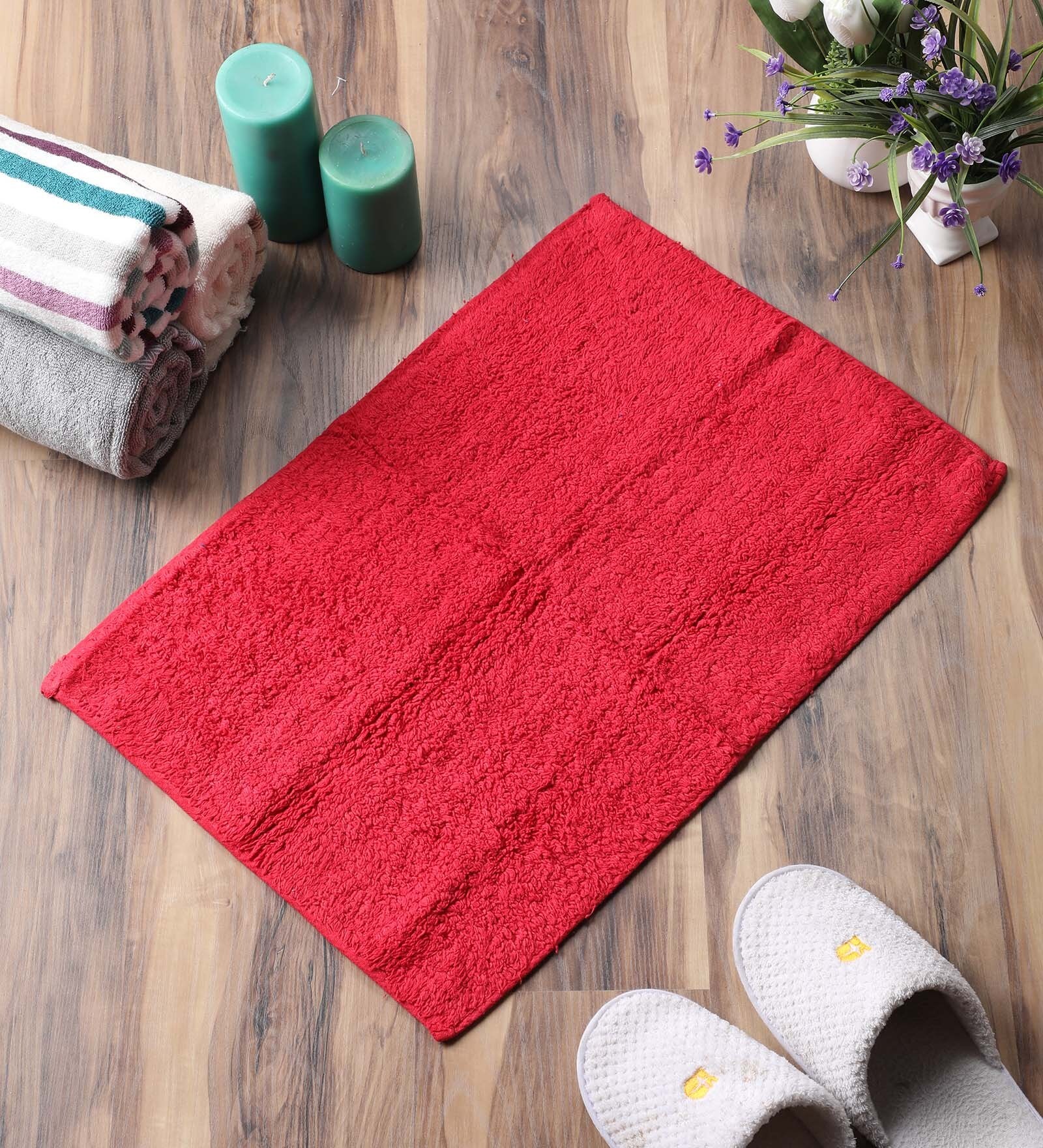 Buy Red Cotton Max Absorbant Bath Mat by Sanded Edge Smartly Priced