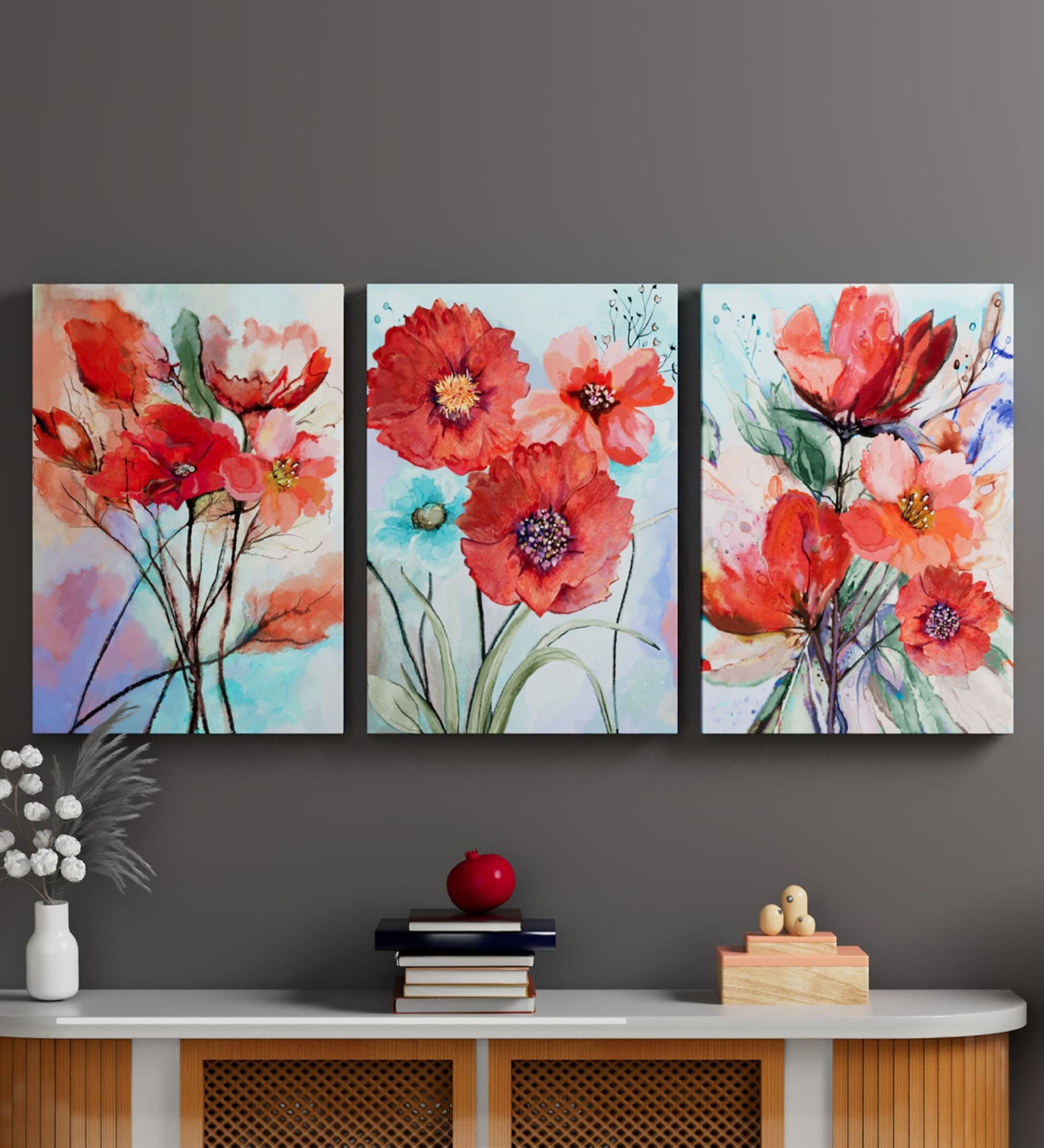 Multicolour Synthetic Wood (Set of 3) Art Panels