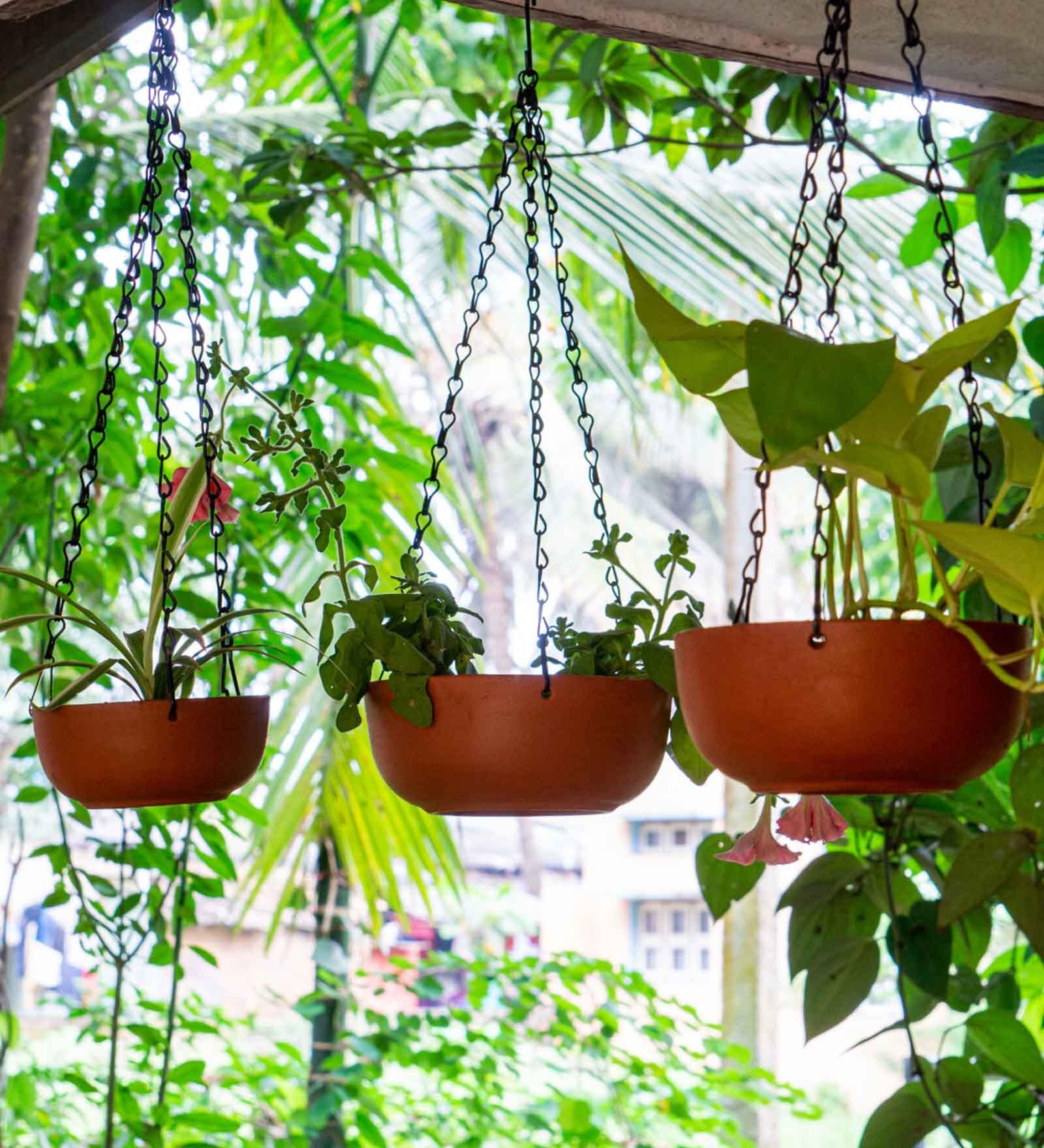 Red Terracotta Hanging Planter Set Of  3