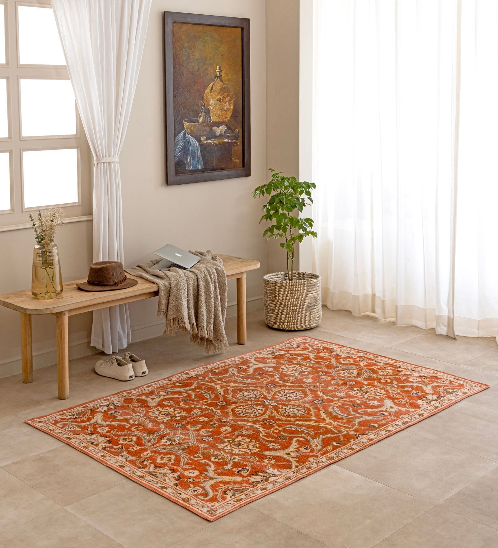Red Traditional Hand Woven 5 Ft X 3 Ft  Dhurrie